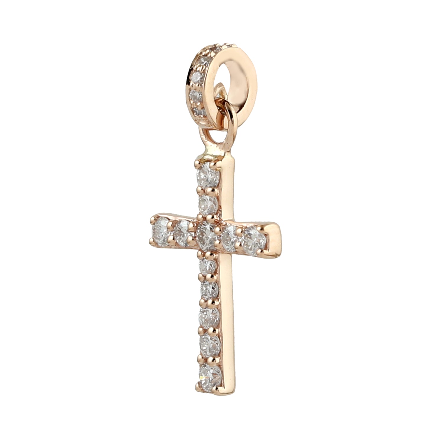 14K Rose Gold Pave Diamond Cross Pendant Necklace - Elegant Mythological Jewelry for Women, Perfect for Gifts, Weddings & Special Occasions