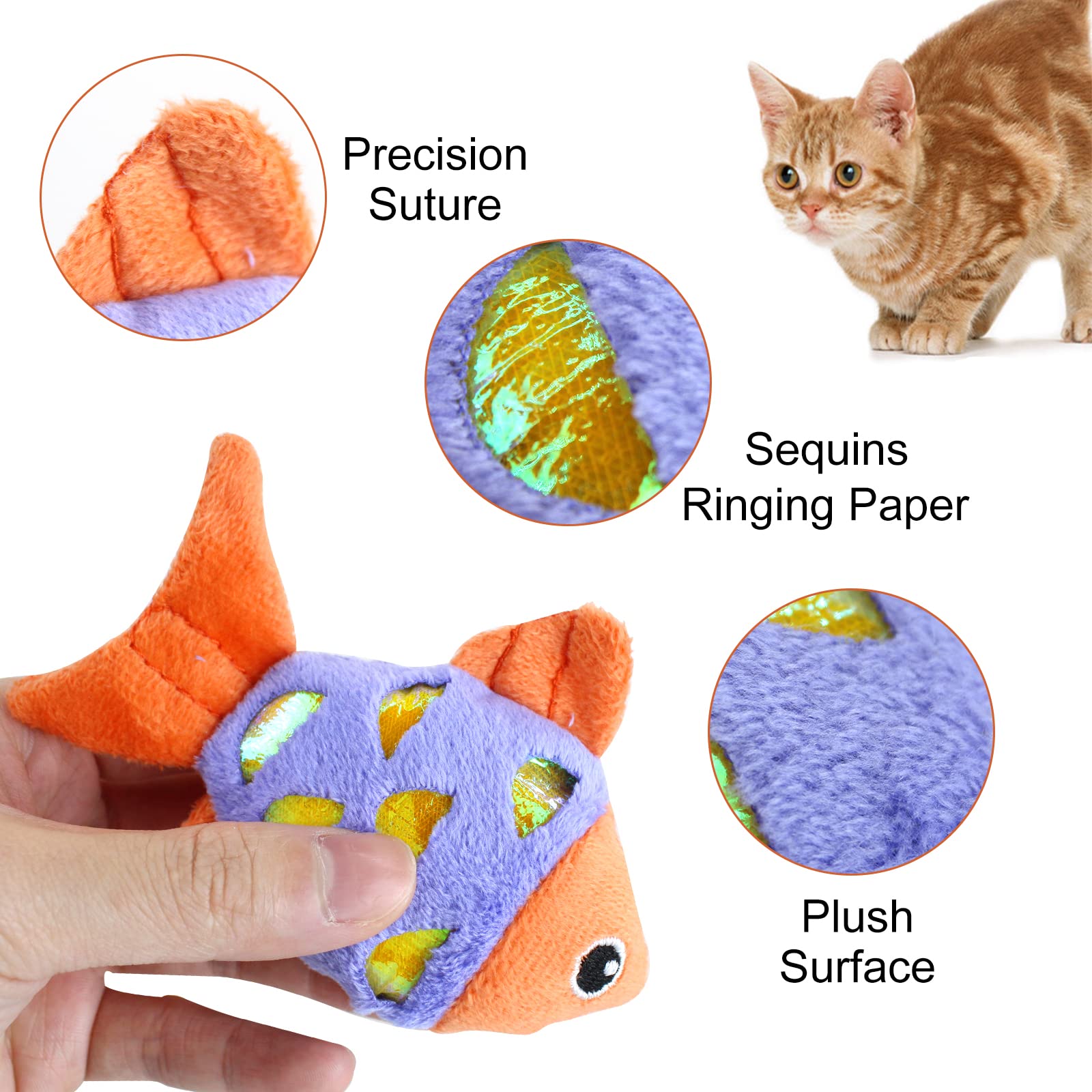 Andiker Catnip Toys for Indoor Cats - 2 Pack Crinkle Fish Cat Toys with Shine Rings, Interactive Chew & Play Toys for Kittens - Perfect for Playtime, Training & Bonding with Your Feline Friend