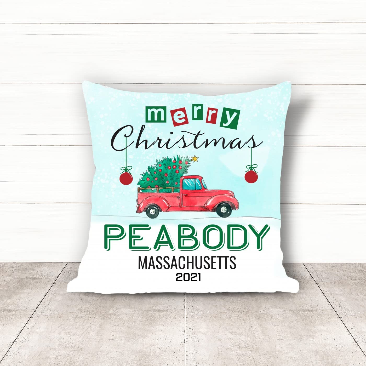 Merry Christmas 2023 Holiday Decorative Pillow Covers 18x18 Inches - Festive Xmas Home Decor for Sofa, Bedroom & Car - Peabody Massachusetts Inspired Seasonal Designs