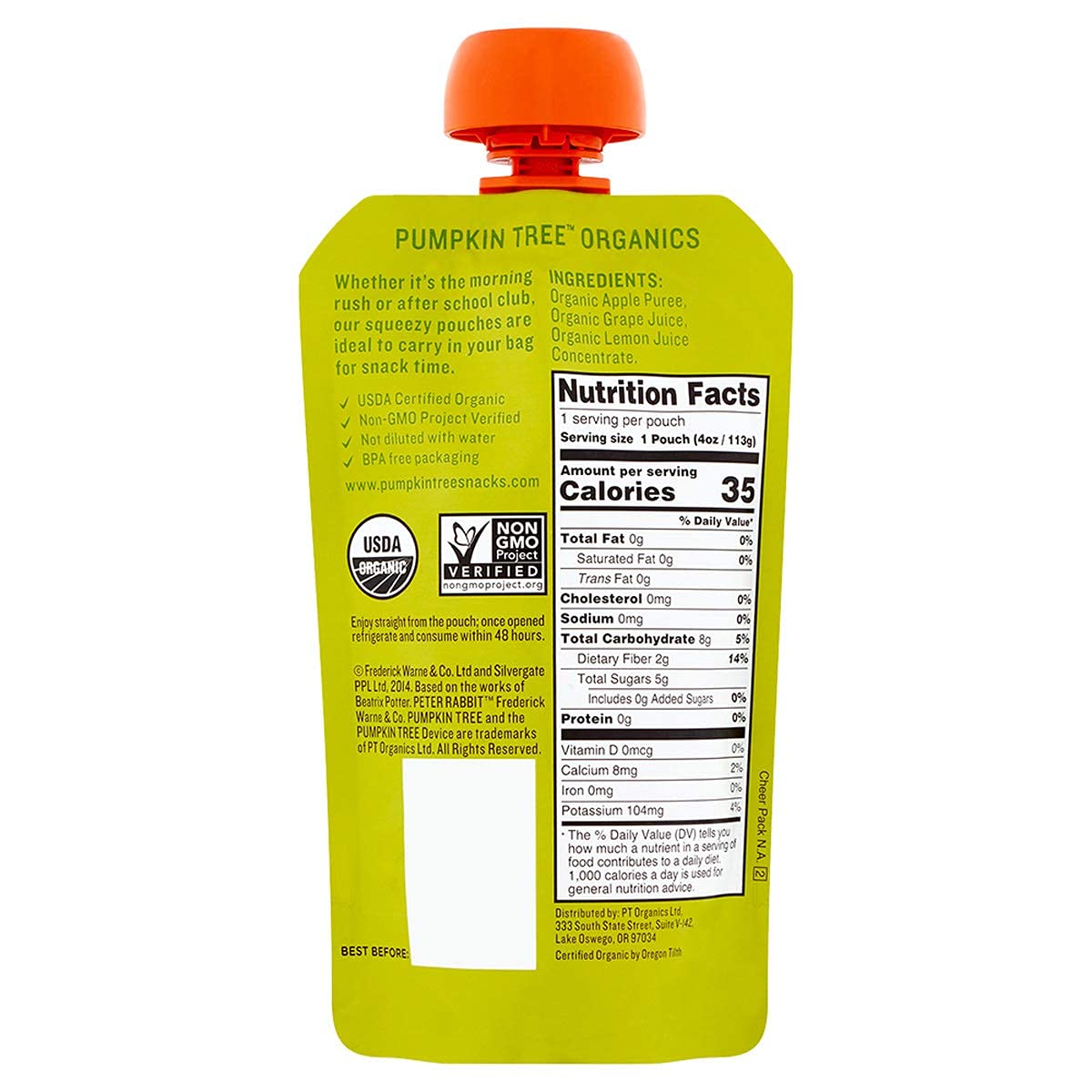 Organic Peter Rabbit Puree - Apple Grape Baby Food, 4 oz Pouch | Healthy Snack for Toddlers & On-the-Go Feeding
