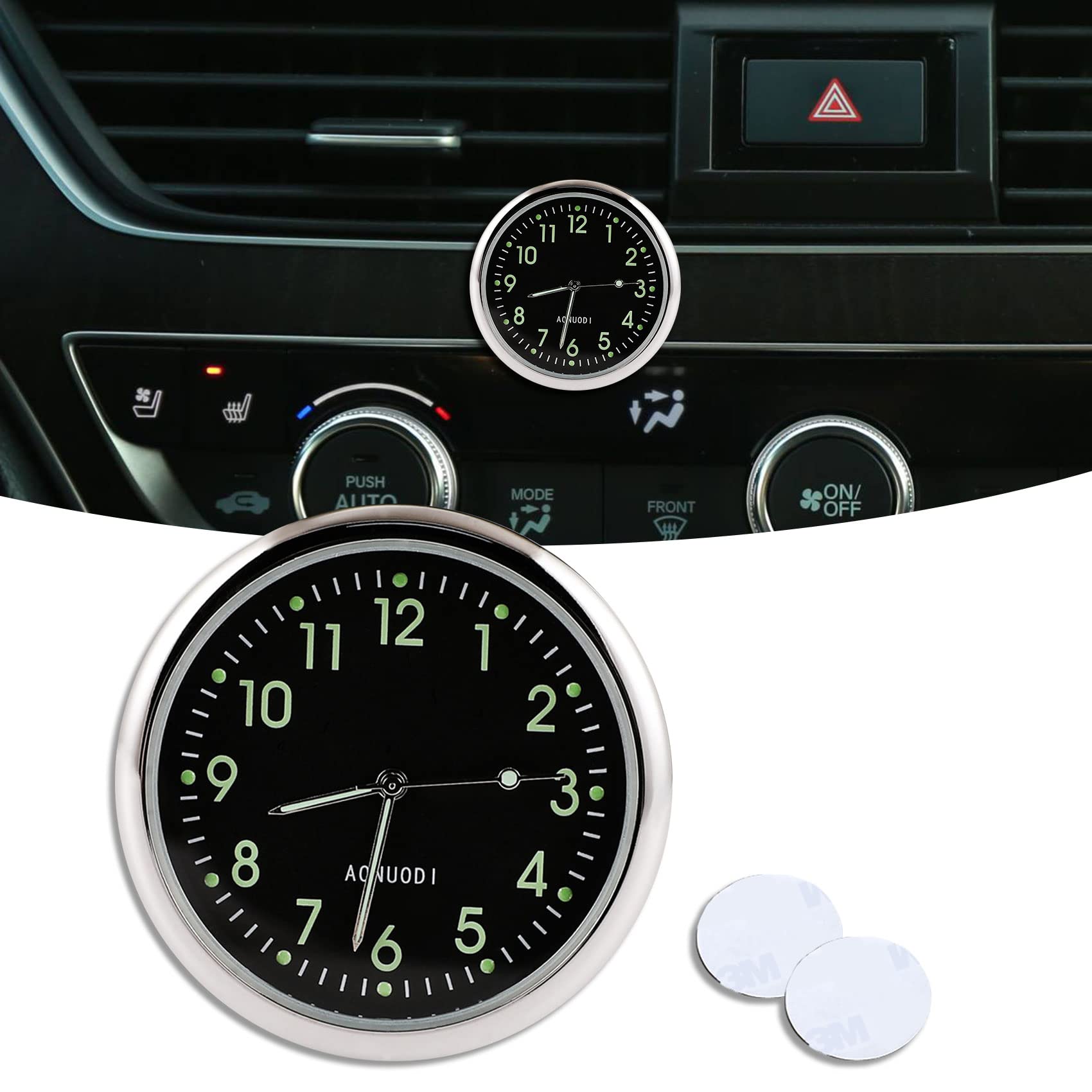 Mini Analog Car Clock - Stick on Dashboard Quartz Clock with Luminous Dial for Cars, Boats, Bikes & Home Use - Black Glow-in-the-Dark Design for Nighttime Visibility