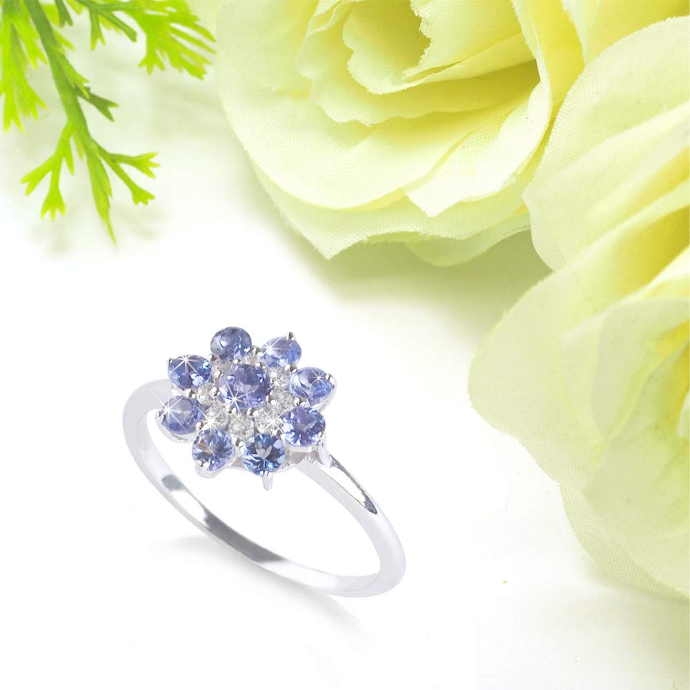925 Sterling Silver Tanzanite Birthstone Ring for Women - 0.65 Carat Purple Round Gemstone Flower Engagement Band, Elegant & Luxury Jewelry | Perfect for Anniversary, Valentine's Day & Special Occasion Gifts