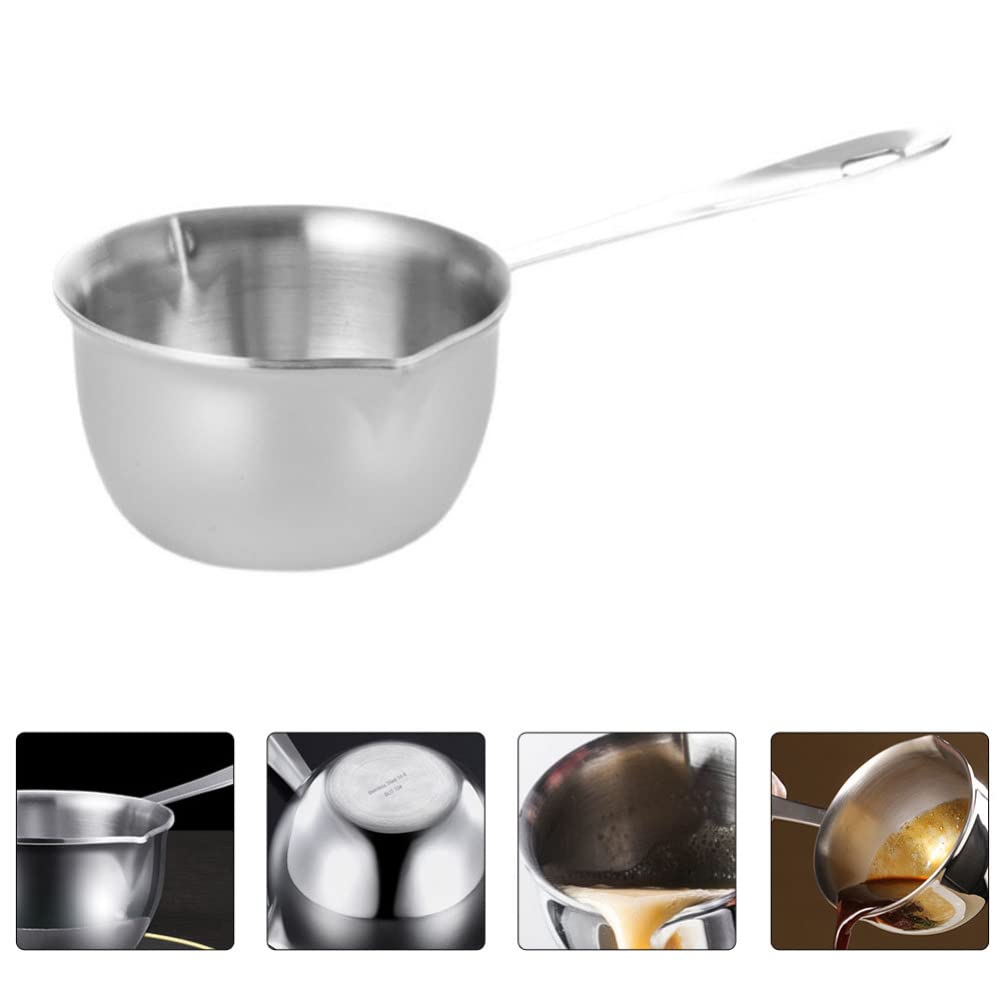 Hemoton 200ml (6.7oz) Stainless Steel Butter Warmer Pan - Dual Spout Milk Warmer Pot & Small Sauce Pan for Stovetop - Perfect for Melting Butter, Heating Milk, and Making Sauces