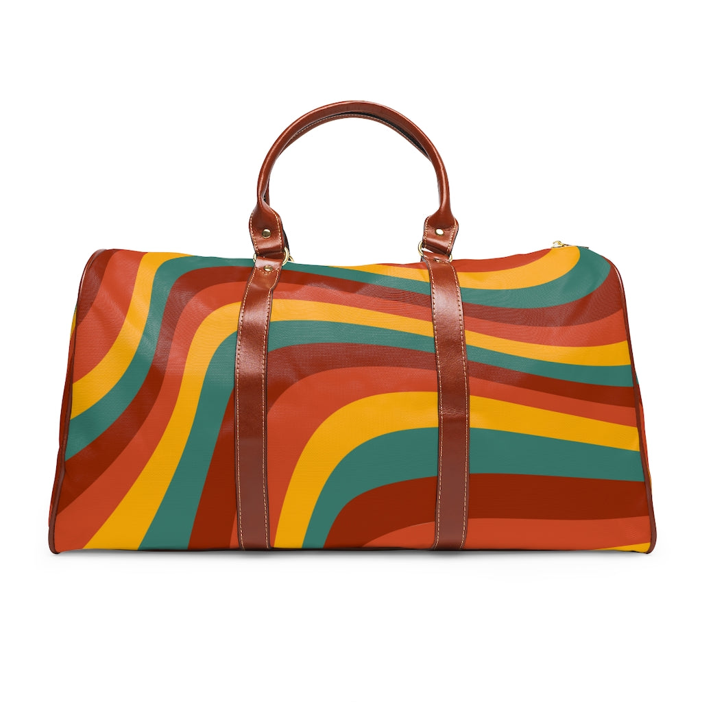 Vintage Rainbow Wave Overnight Bag - Waterproof Travel Duffel Bag for Women & Men, Faux Leather Weekender with Adjustable Strap - Perfect for Gym, Beach Trips & Weekend Getaways