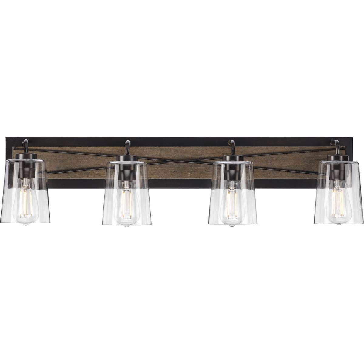 Progress Lighting Briarwood Collection 4-Light Clear Glass Coastal Bathroom Vanity Light in Antique Bronze - Perfect for Beach House, Coastal Style Bathroom Decor and Modern Farmhouse Lighting