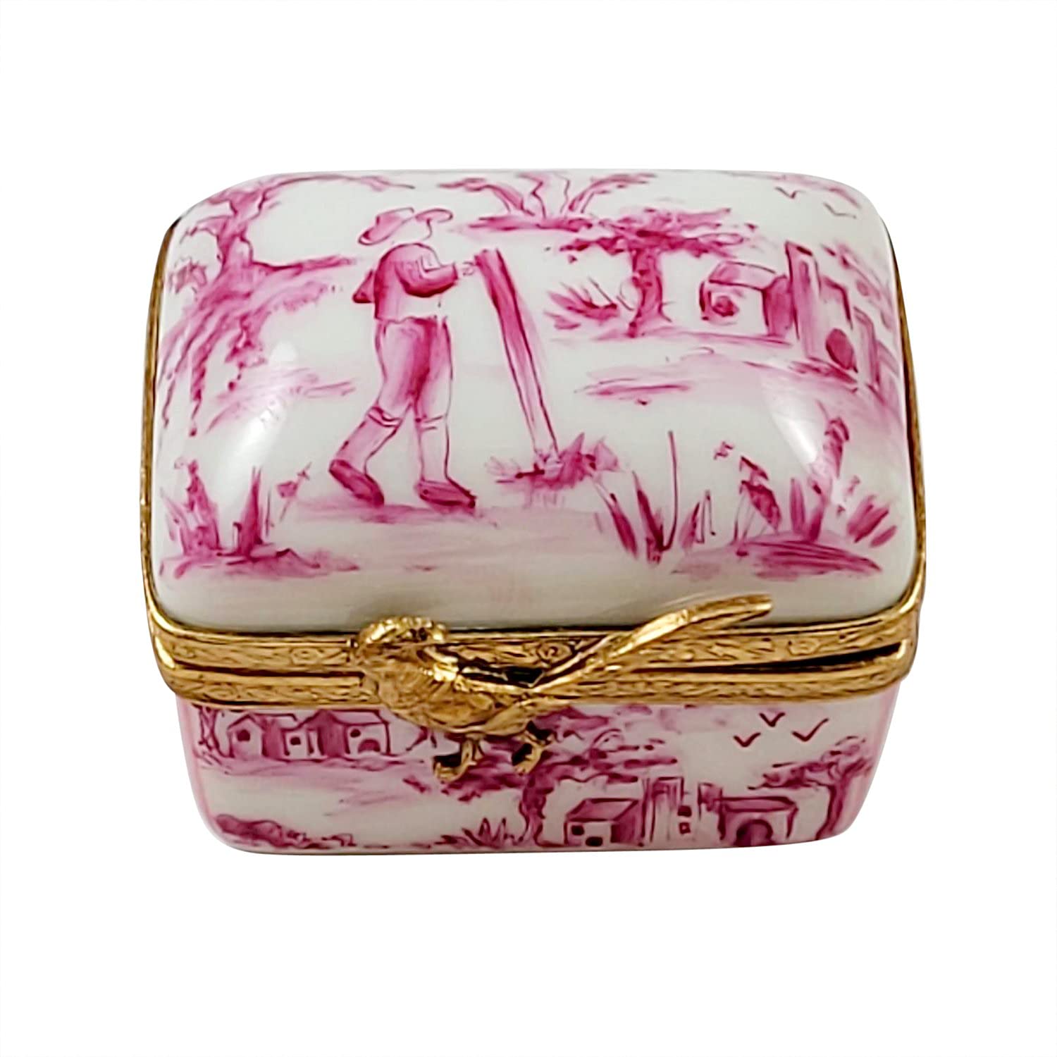 Rochard Limoges Original Pink Toile Porcelain Box - Hand-Painted French Collectible Trinket Box - Perfect for Jewelry Storage & Home Decor