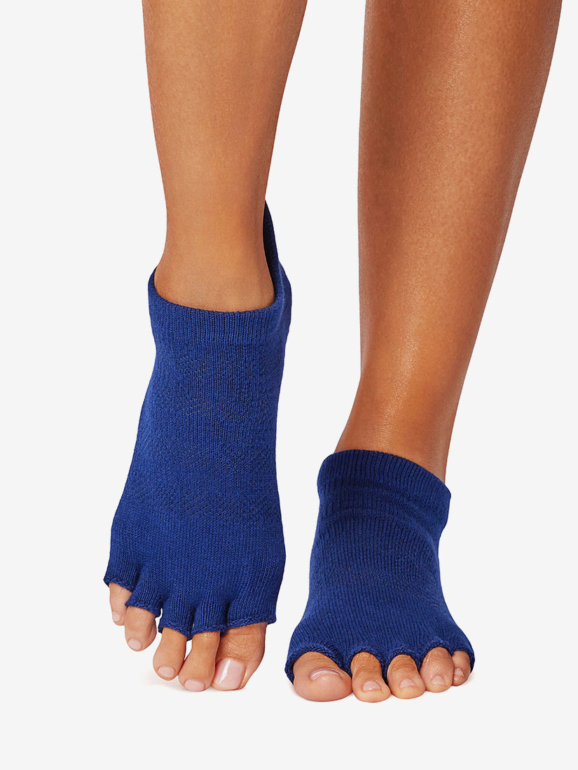 ToeSox Half Toe Low Rise Grip Socks for Yoga, Pilates & Barre - Non-Slip Deep Navy Workout Socks for Women & Men - Perfect for Dance, Fitness & Studio Classes