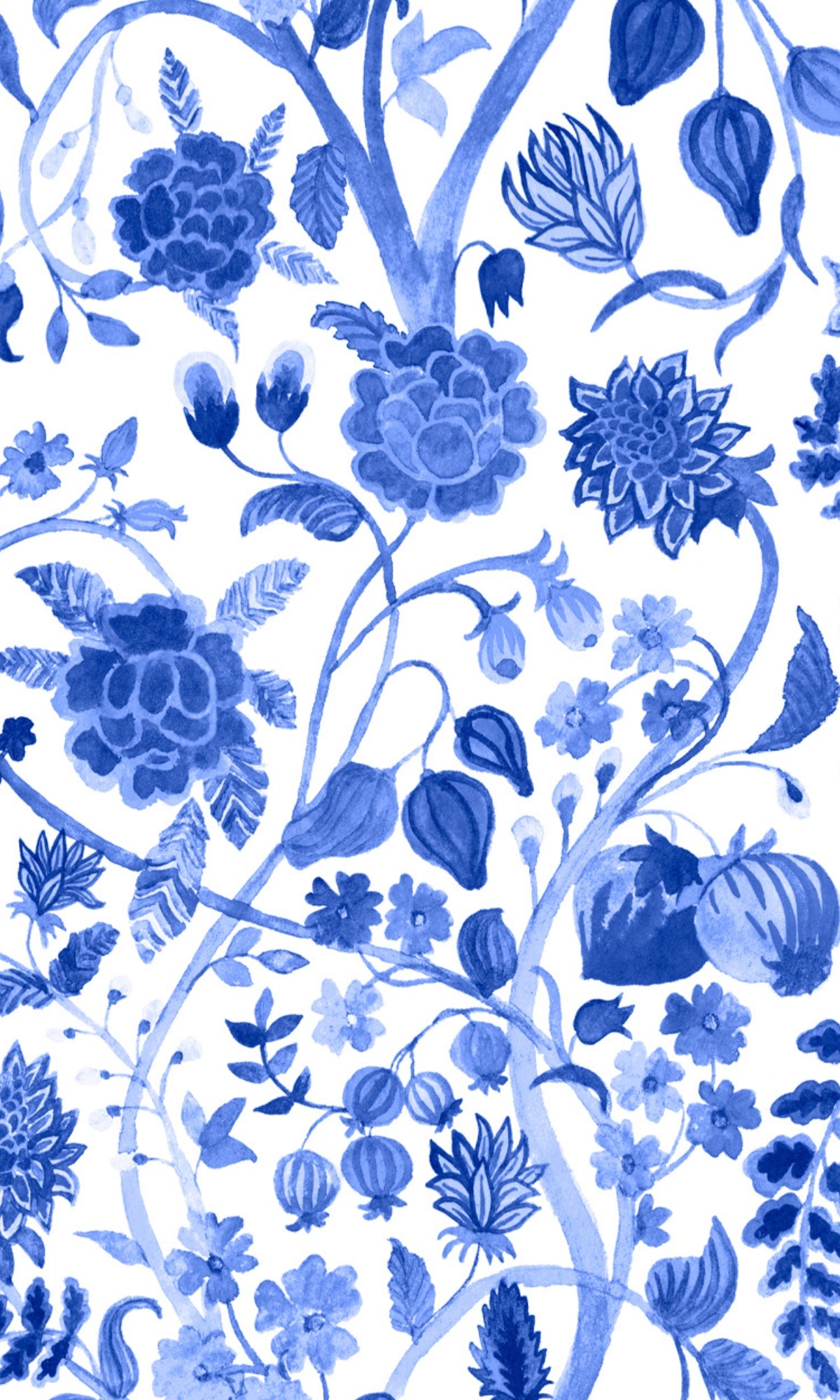Blue Watercolor Chinoiserie Mural Wallpaper M1400 Sample - Peel & Stick Removable Wallpaper for Bedroom, Living Room, Nursery Decor | Vintage Floral Asian Inspired Wall Covering