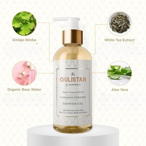 100% Vegan & Paraben-Free Shower Gel with Rose Water & White Tea Extract - 300ml Bottle (Rose Absolute) for Soft Skin & Relaxing Bath Time