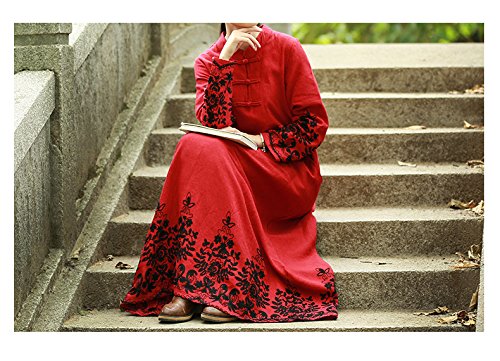 Elegant Floral Embroidered Chinese Style Long Sleeve Maxi Dress for Women | Boho Chic Casual Summer Dress | Perfect for Weddings, Parties & Vacation Wear