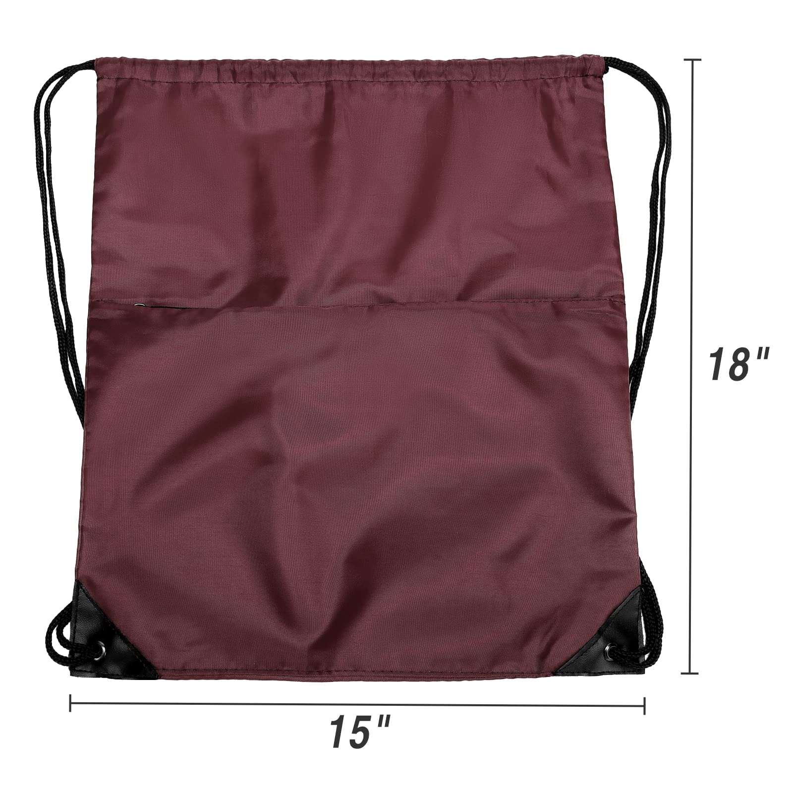 Foldable 210D Nylon Drawstring Backpack with Zipper Side Pocket - Lightweight Sports Gym Tote Bag for Men & Women (Burgundy) - Perfect for Workouts, Travel, and Everyday Use