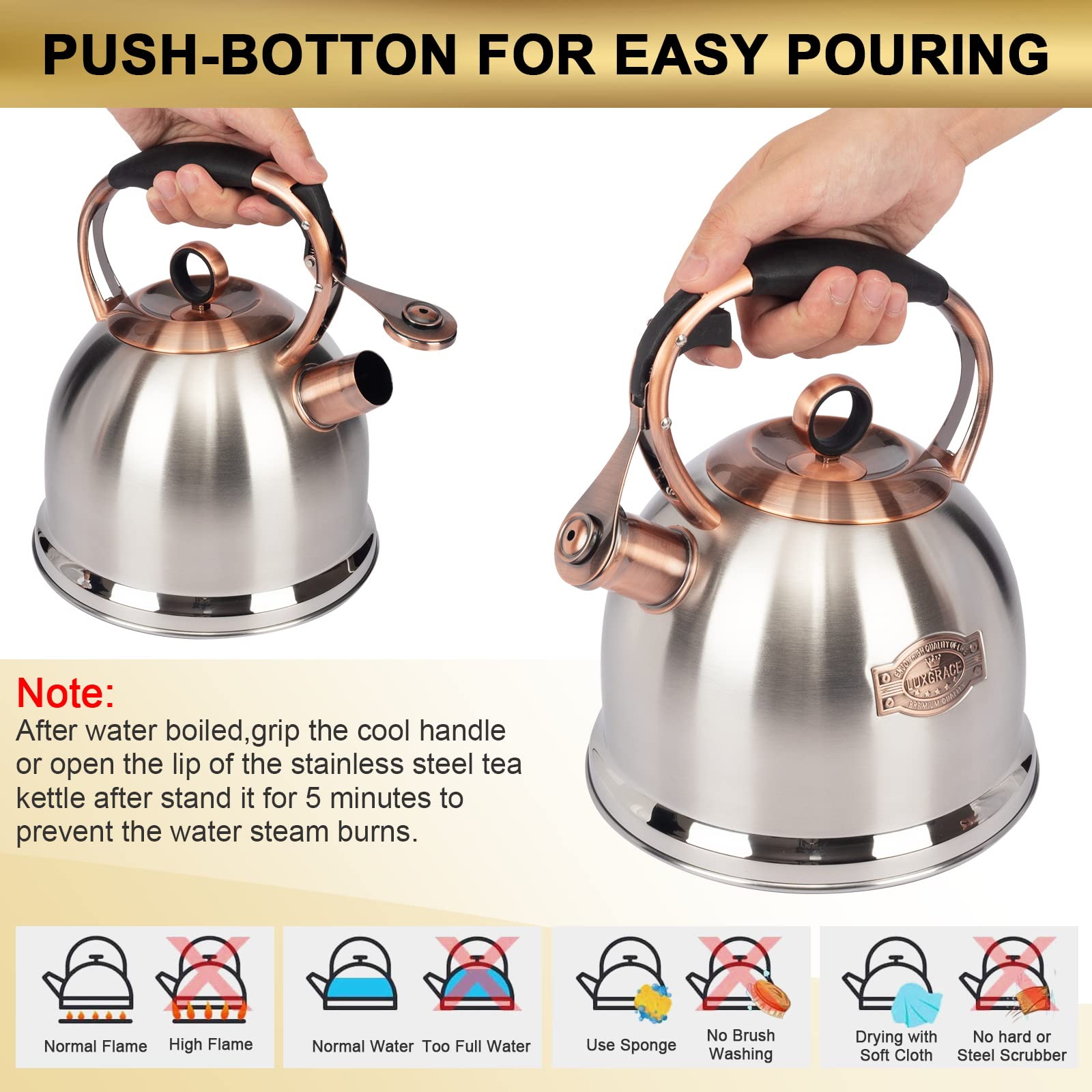 Premium Stainless Steel Whistling Tea Kettle - 3.0 Quart Stovetop Kettle for Fast Boiling - Food Grade Safe & Durable - Perfect for Tea, Coffee & Hot Water - Ideal for Home, Office & Camping Use