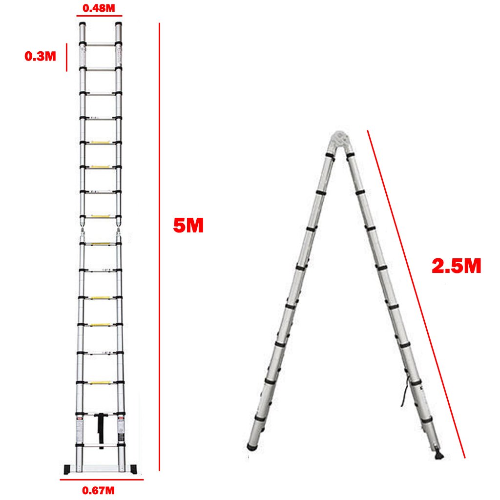 16.5FT Aluminum Telescoping Ladder - 330lb Capacity, A-Frame & Straight Extension, Folding & Retractable for Indoor/Outdoor Use - Perfect for Home, Office, Construction & Roof Work