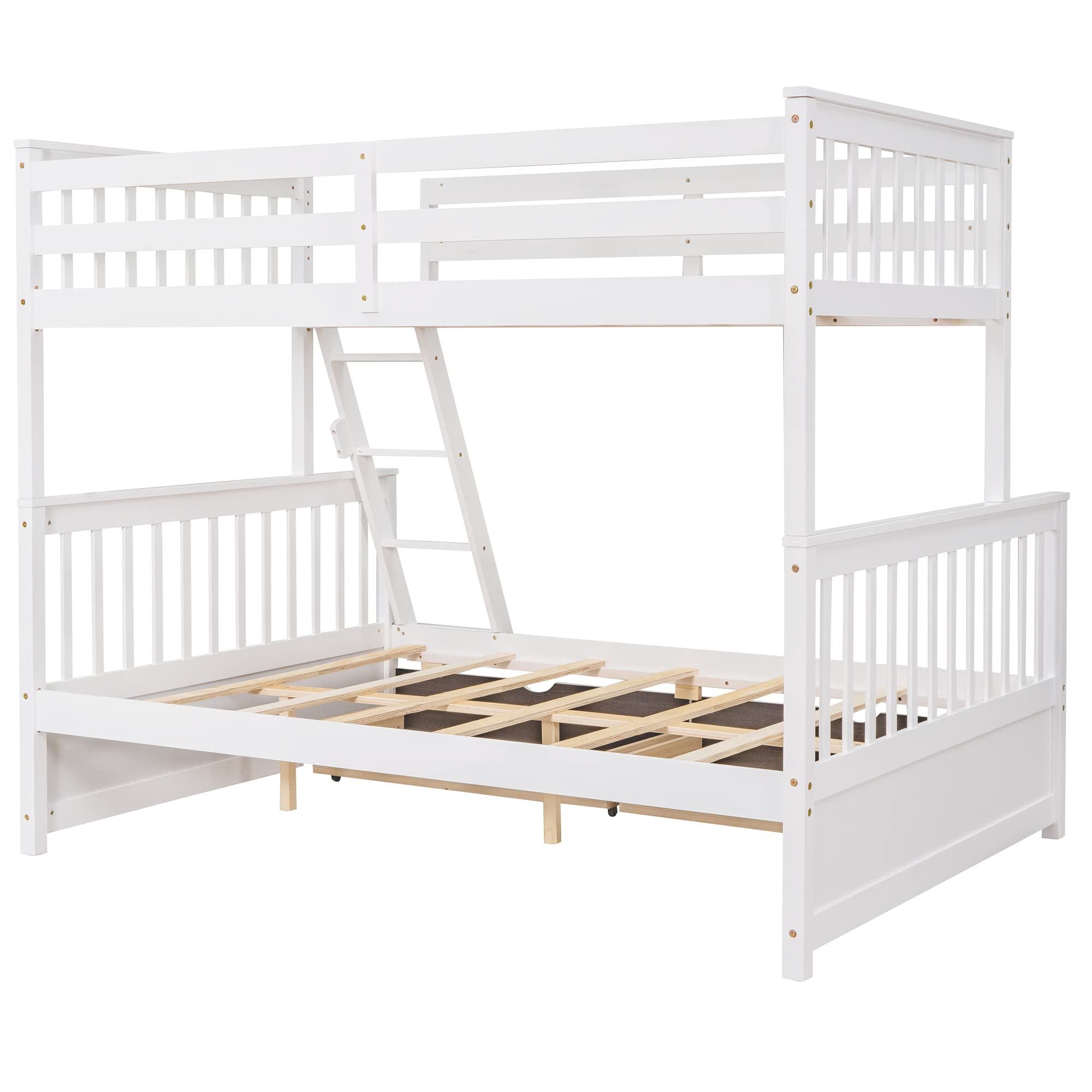 Twin Over Full Bunk Bed with 2 Storage Drawers - Solid Wood Bunk Bed Frame with Guardrails & Ladder for Kids, Teens & Adults - No Box Spring Needed - White - Perfect for Small Bedrooms, Guest Rooms & Vacation Homes