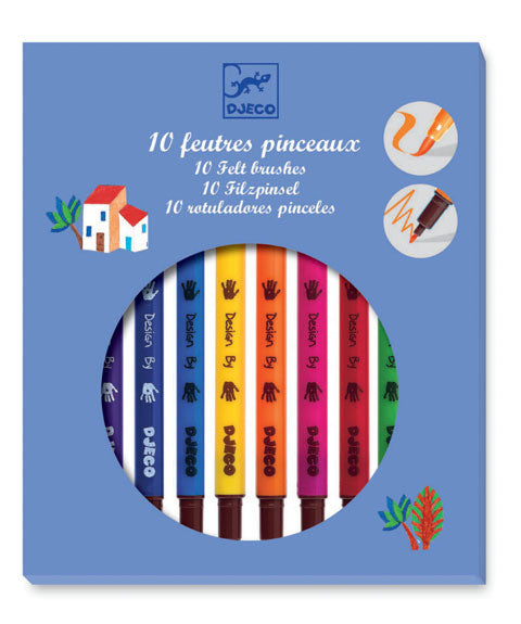 10-Piece Felt Brush Set for Kids - Classic Art & Craft Supplies by Djeco - Perfect for Painting, DIY Projects & Classroom Activities