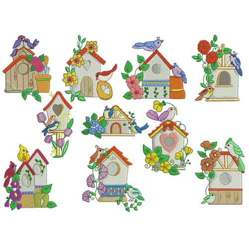 Threadart Machine Embroidery Design Bundles - Seasonal Collection (Spring Birdhouses) - 10 Unique Embroidery Patterns on USB - Perfect for DIY Home Decor, Quilting & Gift Making