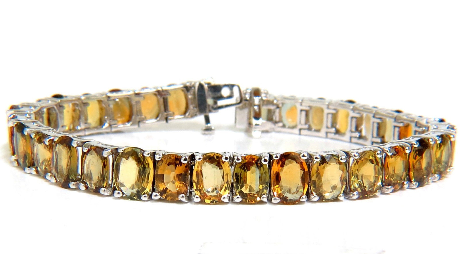 33.00ct Natural Yellow Green Orange Sapphire Tennis Bracelet - Elegant Gemstone Jewelry for Women, Perfect for Weddings, Parties & Special Occasions