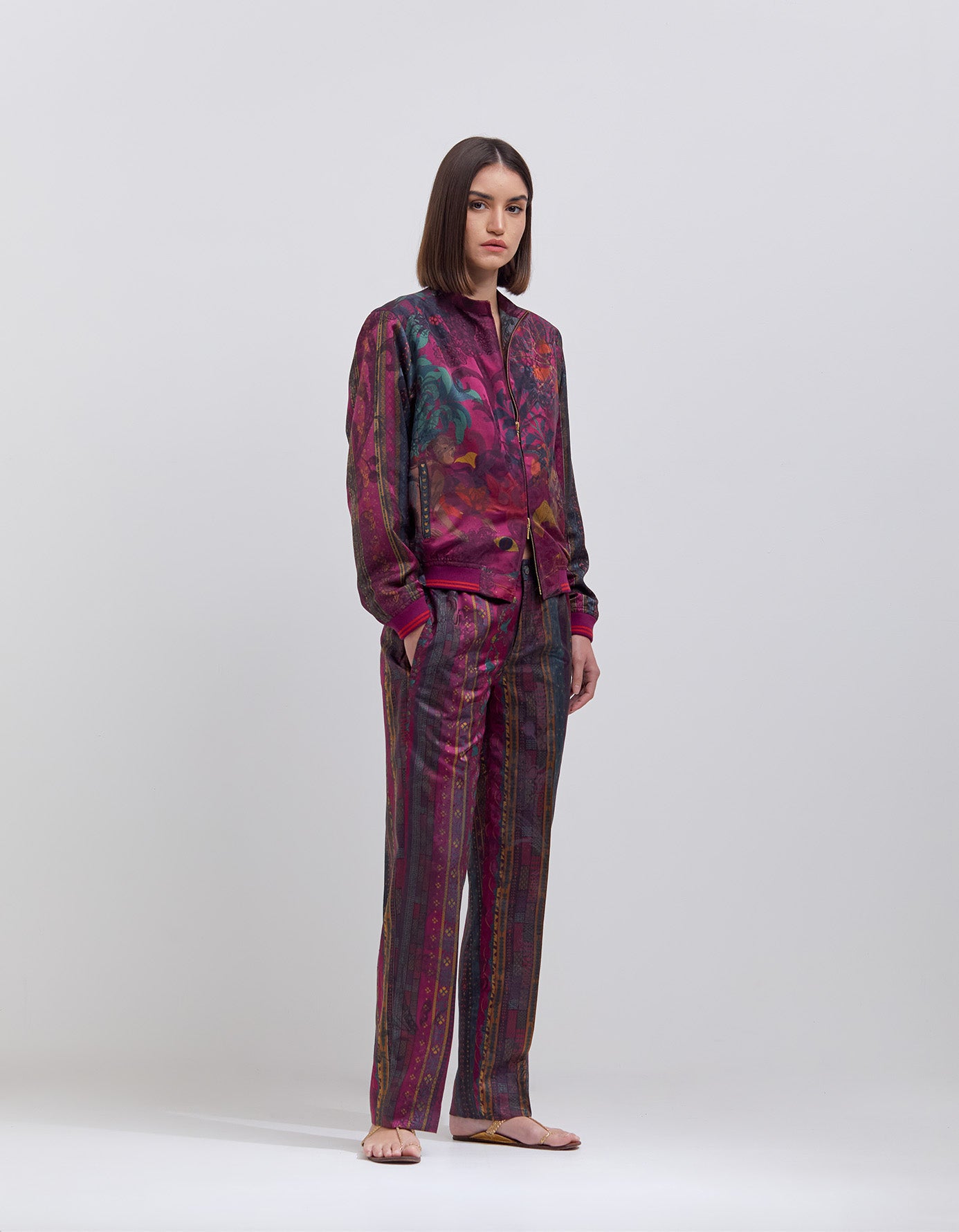 Luxury Azaad Silk Damask Trousers for Women - Elegant Purple Palazzo Pants - Perfect for Evening Parties, Weddings & Special Occasions