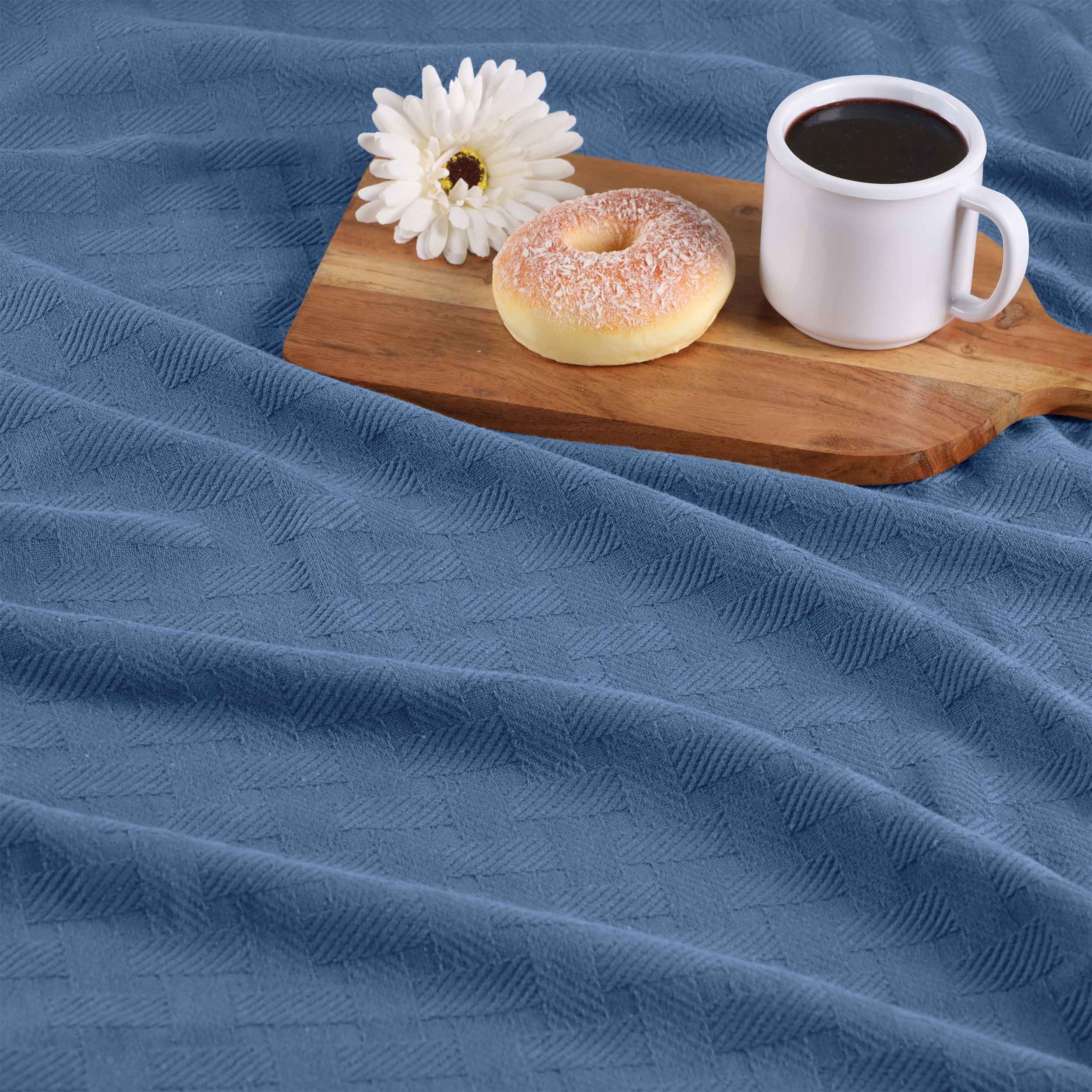 Soft Basketweave All-Season Cotton Bed Blanket & Sofa Throw - Lightweight Breathable Blanket for Bedroom, Living Room, Travel and Outdoor Use