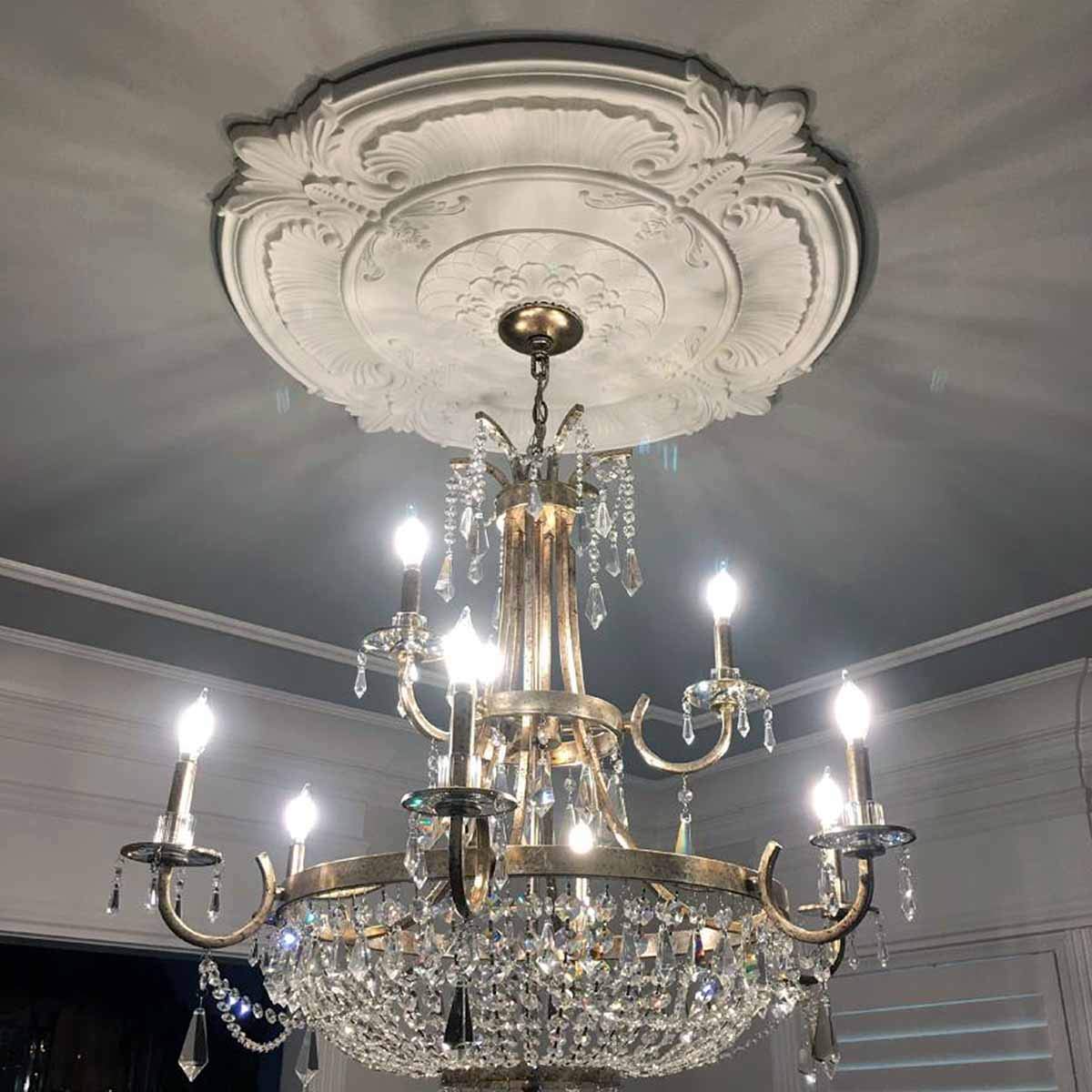 Ekena Millwork Hand-Painted Pewter Vincent Ceiling Medallion - Classic Home Decor for Dining Rooms, Living Rooms & Entryways