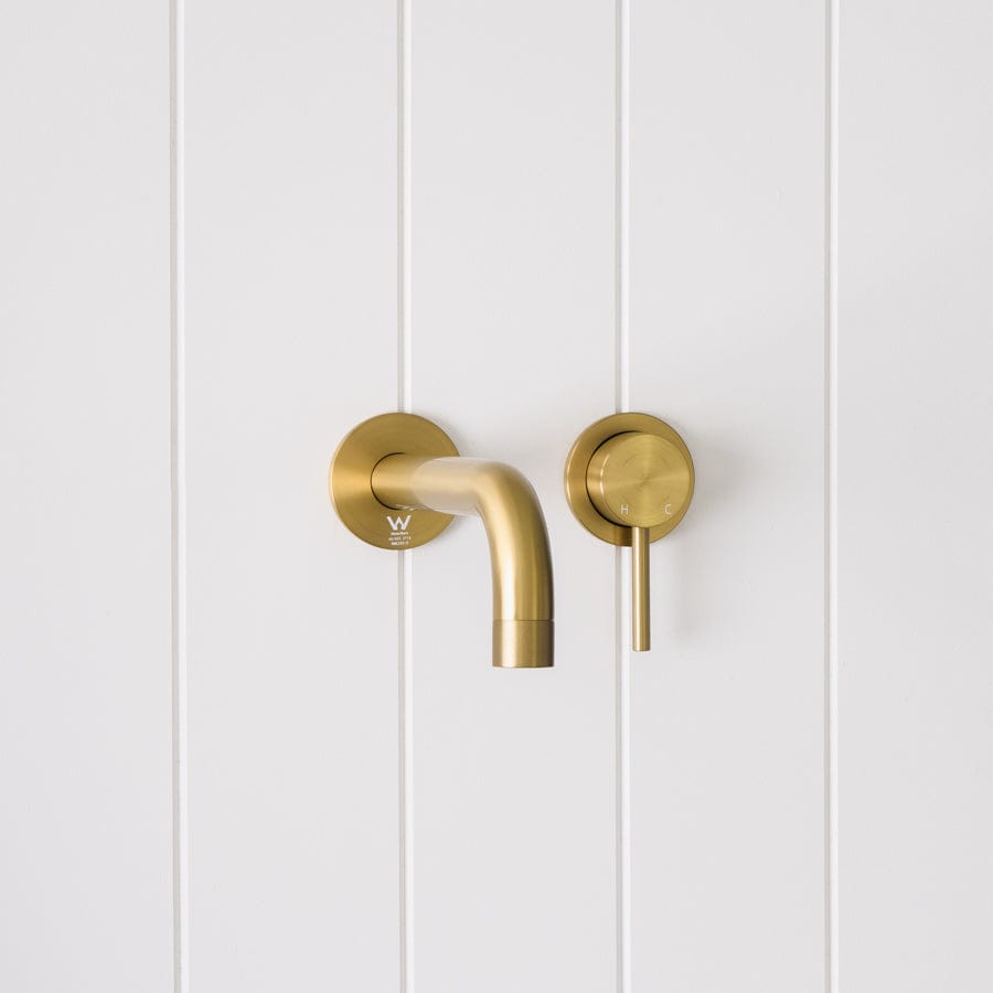 Sydney Wall Spout with Wall Mixer in Brushed Brass Finish - Perfect for Modern Bathroom and Kitchen Faucet Installations