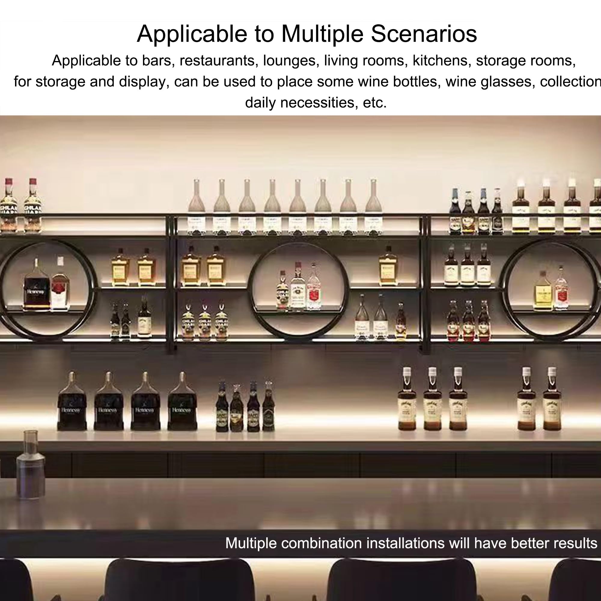 Wall Mounted Wine Rack with LED Lights - Floating Bar Shelves for Liquor Bottles & Wine Glass Storage - Modern Home Bar Cabinet for Kitchen, Dining Room, Living Room - Perfect for Entertaining Guests & Displaying Your Wine Collection