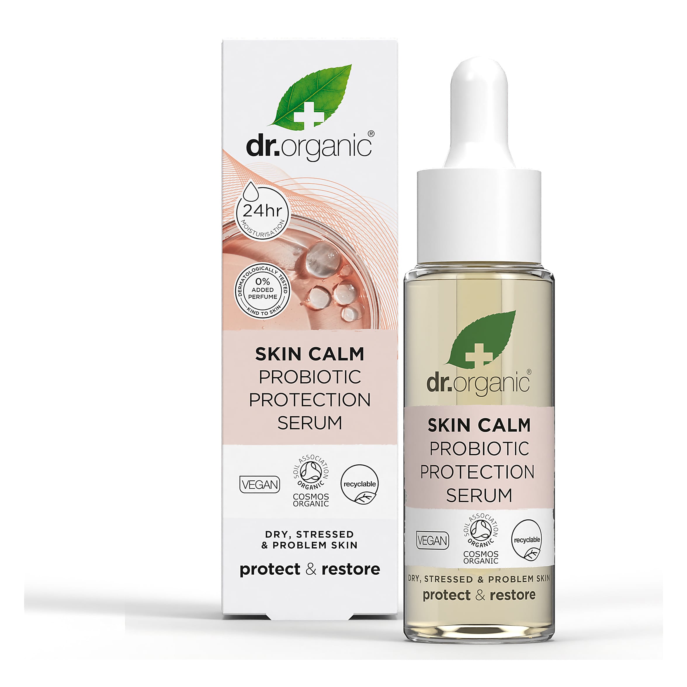 Dr Organic Skin Calm Probiotic Protection Serum for Sensitive Skin - Soothing Facial Serum with Probiotics for Redness Relief & Skin Barrier Repair - Perfect for Daily Skincare Routine & Post-Treatment Care