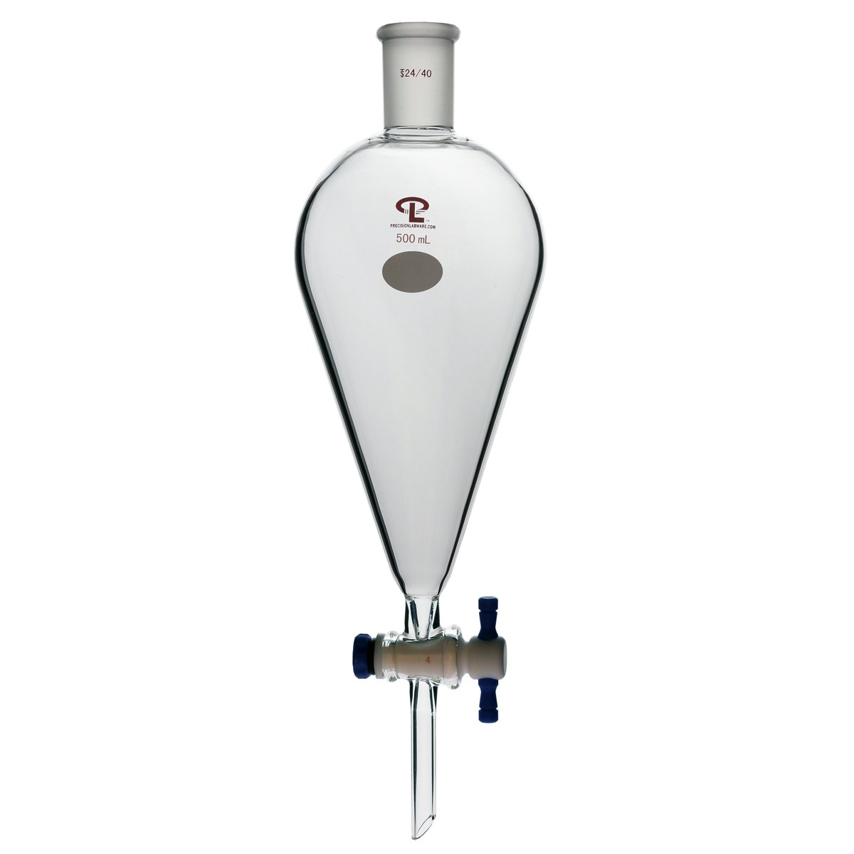 500mL 24/40 Precision Separatory Funnel with Teflon Stopcock - Lab Glassware for Liquid Extraction & Chemical Separation in Chemistry Experiments