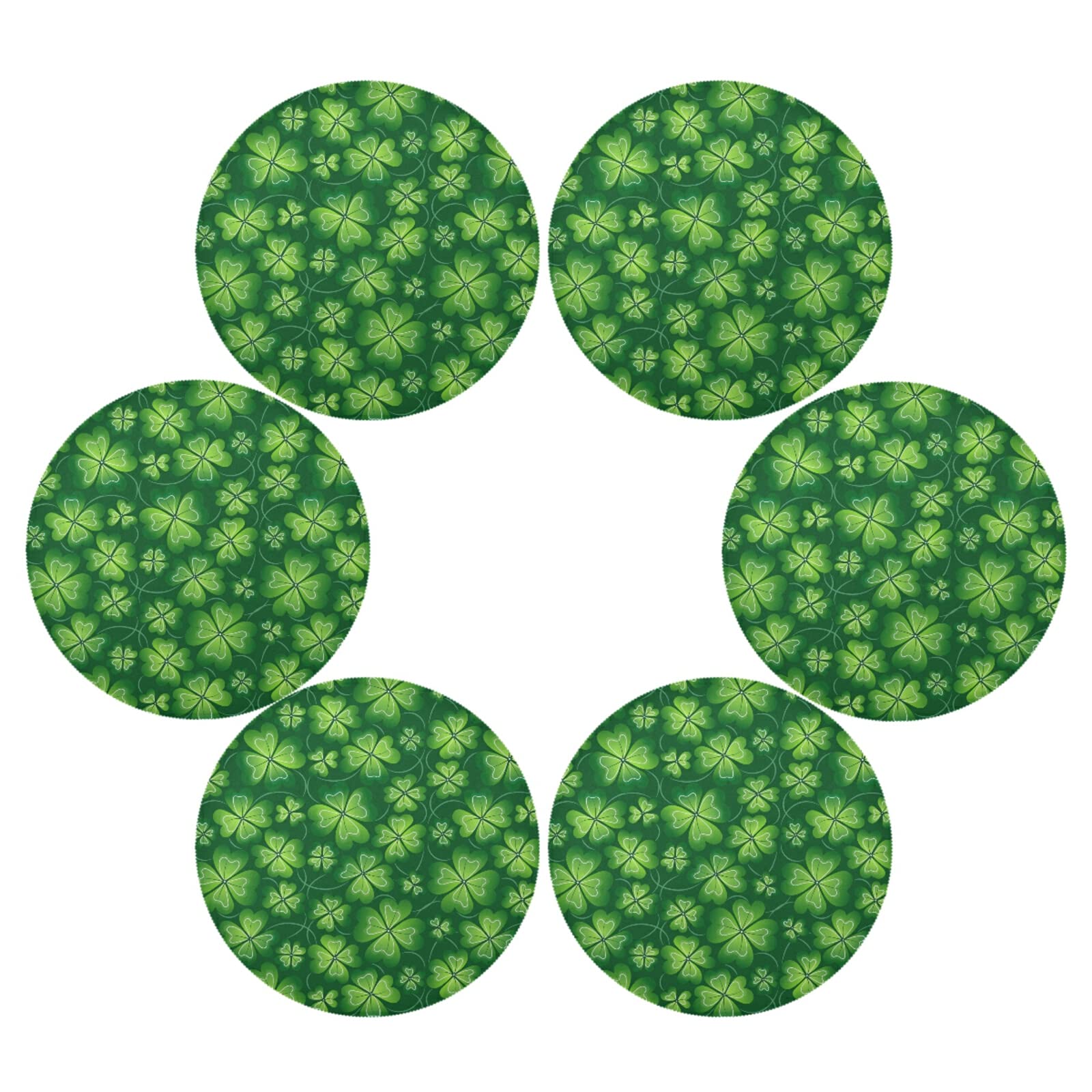 Dark Green Clover St. Patrick's Day Placemats - Set of 4 Round Heat Insulation & Non-Slip Dining Table Mats (15.4 Inch) for Kitchen, Holiday Decor & Irish Themed Parties - Perfect for St. Paddy's Celebrations, Dinner Gatherings & Festive Home Decor