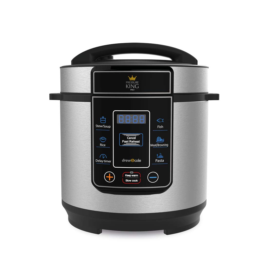 Drew & Cole Pressure King Pro 3L Electric Pressure Cooker - 700W Chrome 8-in-1 Multi Cooker with Digital Display & Non-Stick Pot - Rice Cooker, Slow Cooker, Soup Maker - Perfect for Meal Prep, Family Dinners & Quick Cooking
