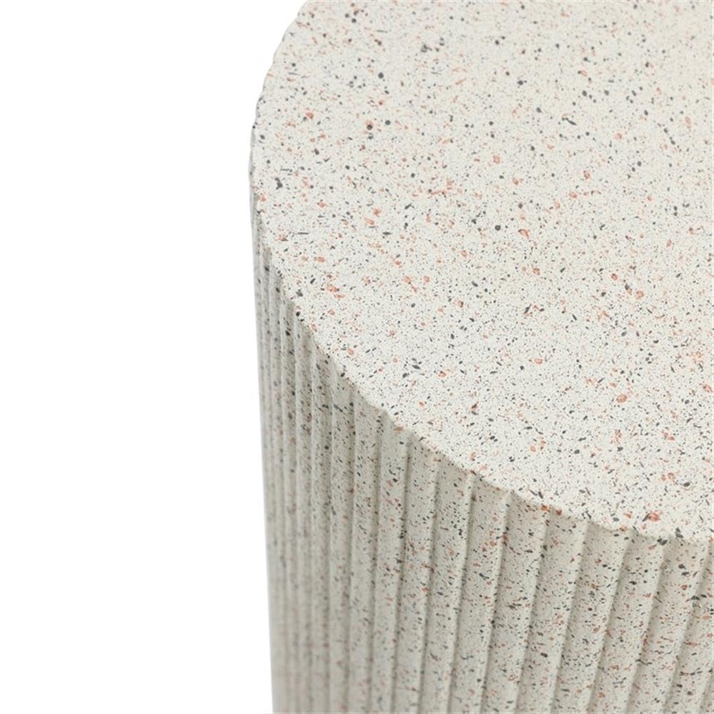 LuxenHome Cream Cement Round Outdoor Side Table - Patio End Table, Garden Accent Stool, Indoor/Outdoor Plant Stand Drum Table for Living Room, Balcony & Backyard Decor