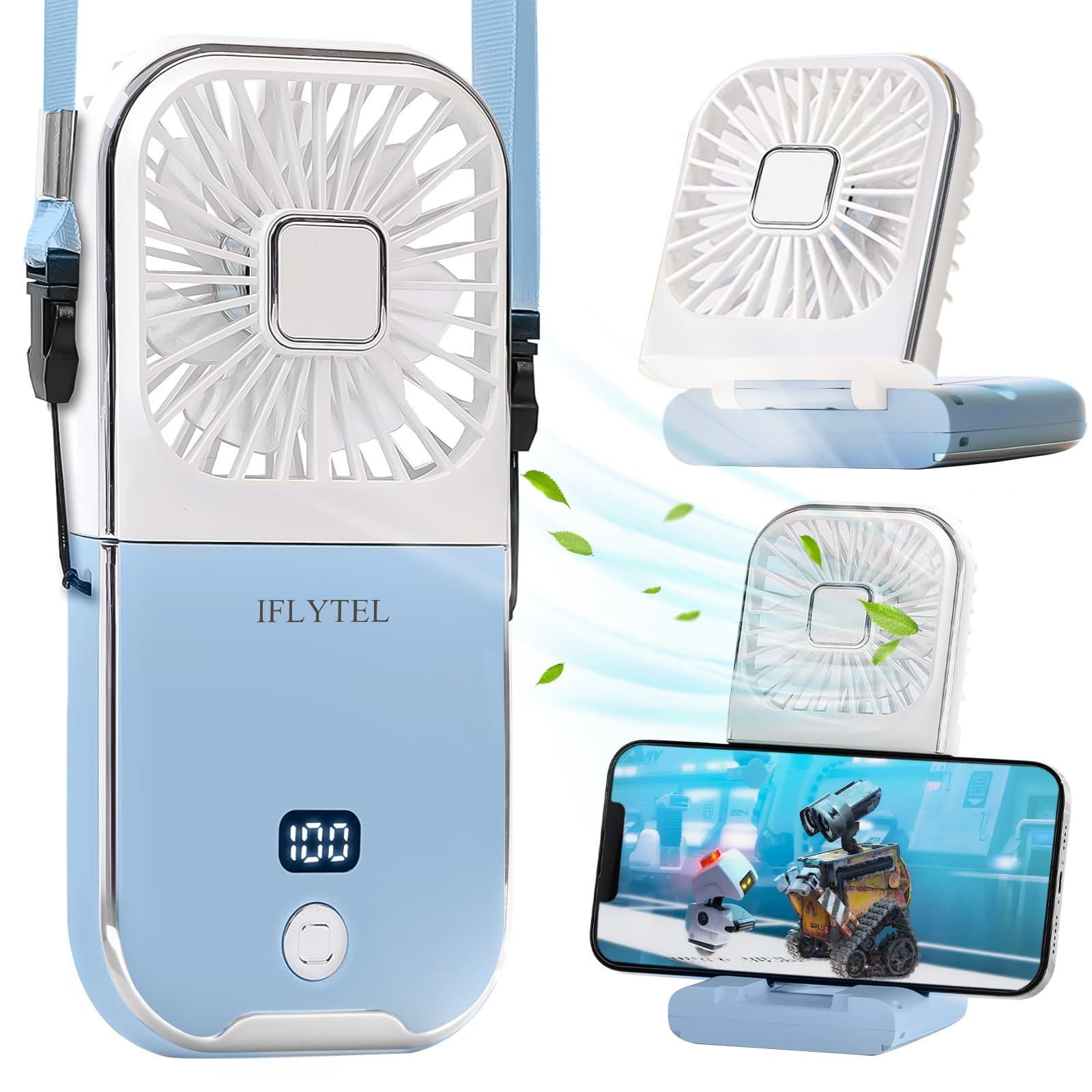 Portable Mini Fan - Blue Foldable Handheld Fan with Power Bank, USB Rechargeable, Phone Holder & 4 Speed Settings - Perfect for Women, Kids, Travel, Outdoor, Office & Home Use | Stay Cool Anywhere