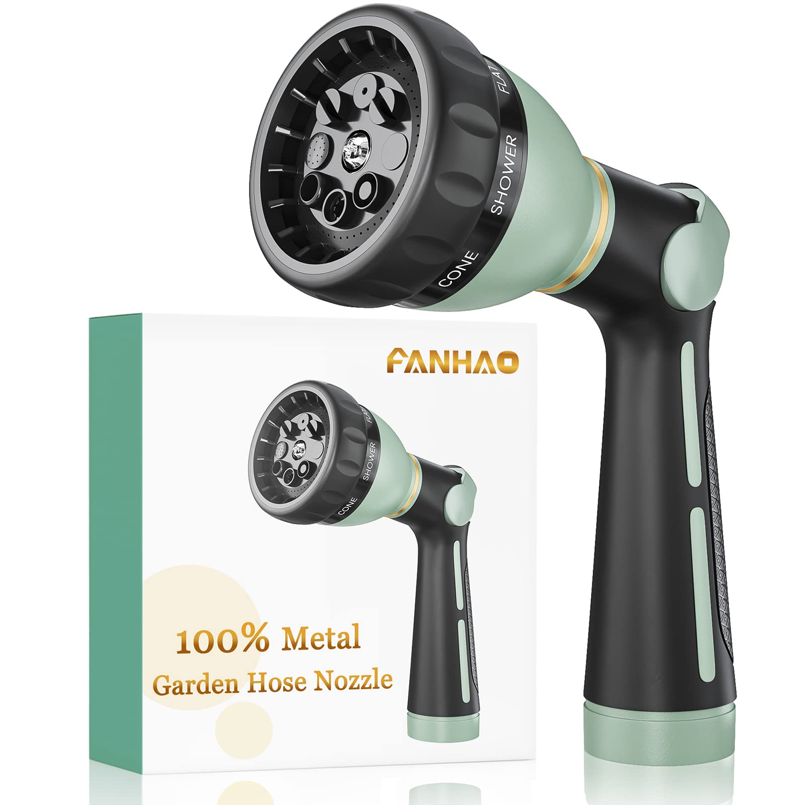 Heavy Duty Metal Garden Hose Nozzle - 8 Spray Patterns High Pressure Water Sprayer with Thumb Control & On/Off Valve - Perfect for Garden Watering, Car Washing, Pet Cleaning & Outdoor Cleaning Tasks