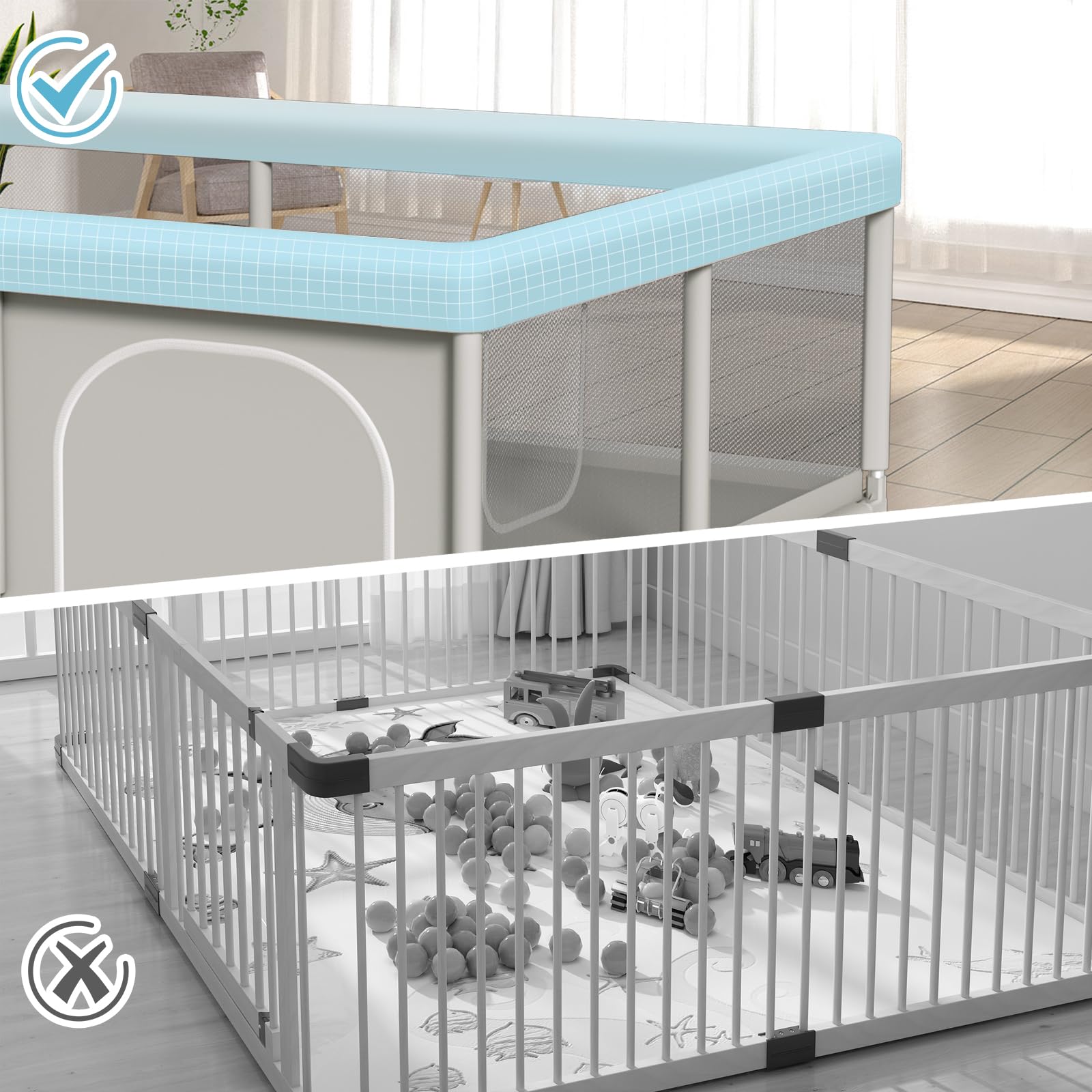 65x50 Inch Large Baby Playpen - Sturdy Safety Play Yard for Babies & Toddlers with Zipper Gates | Indoor & Outdoor Use | Anti-Fall Design for Crawling, Learning & Playtime Activities