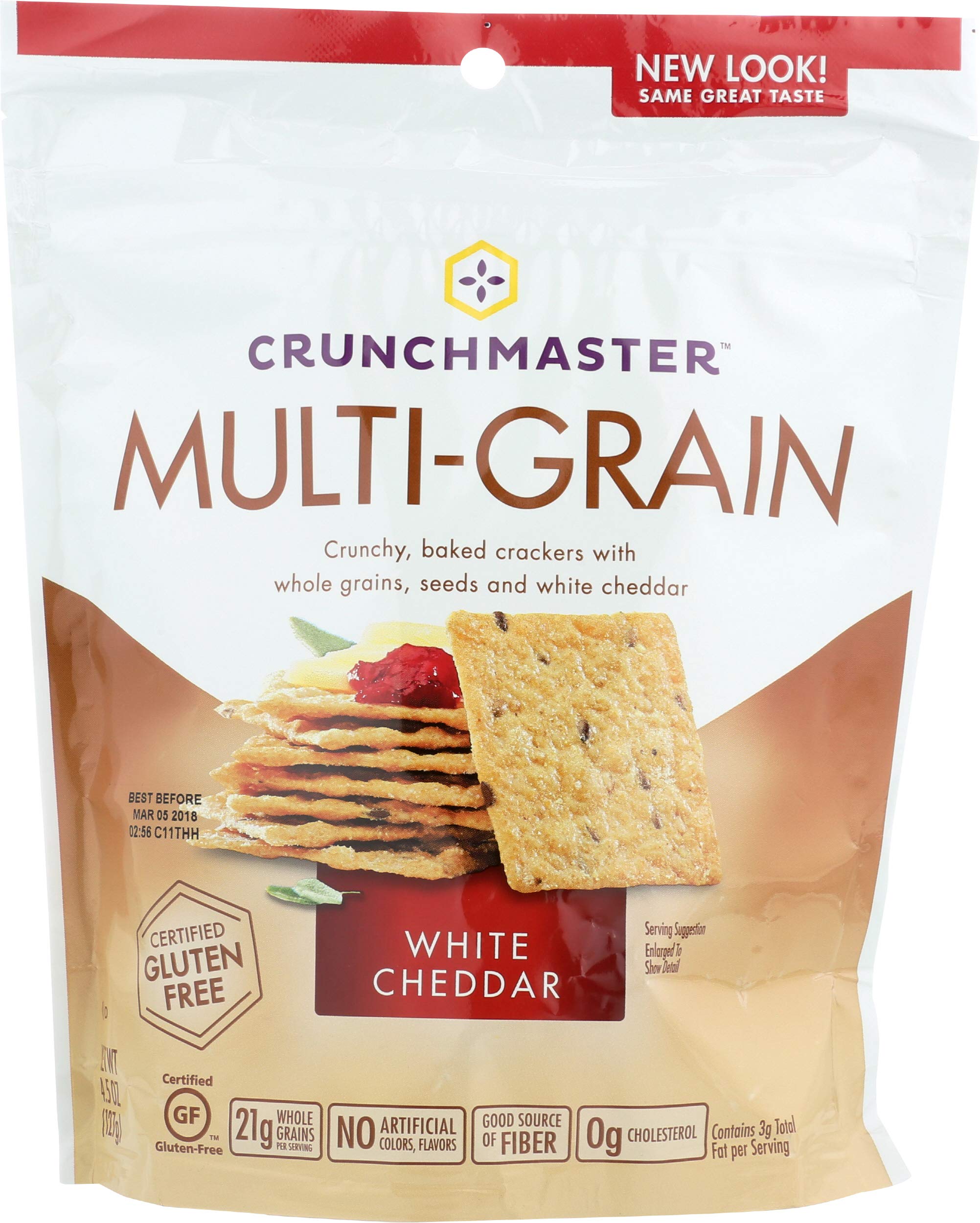 Crunchmaster Gluten Free White Cheddar Crackers - 4.5 Oz (Pack of 4) | Healthy Snacks for School Lunches, Parties & On-the-Go | Vegan, Non-GMO, Kosher Certified