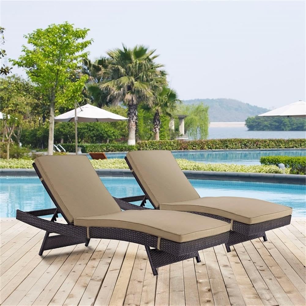 Modway Convene Wicker Rattan Outdoor Patio Chaise Lounge Chairs Set of 2 - Espresso Mocha Color, Weather-Resistant for Poolside, Garden & Backyard Relaxation
