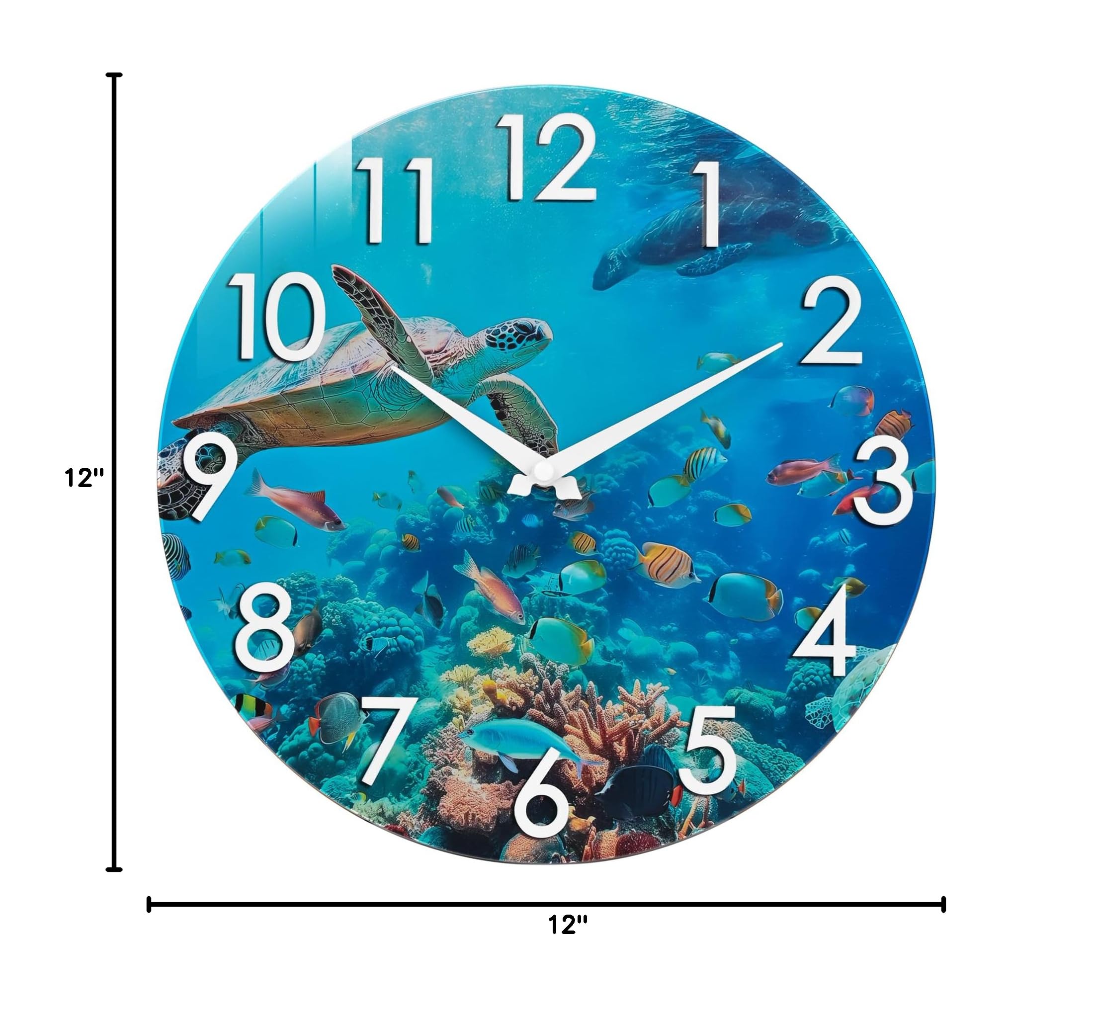 12 Inch Waterproof Nautical Wall Clock - Coastal Ocean Decor with Sea Turtle Design for Indoor & Outdoor Use - Perfect for Patio, Pool, Garden, Beach House & Coastal-Themed Home Decor