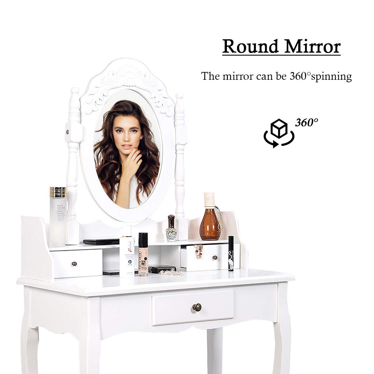Vanity Table Set with Oval Mirror & 3 Drawers - White Wooden Makeup Dressing Desk with Removable Top | Perfect for Bedroom, Dorm Room & Beauty Salon Organization
