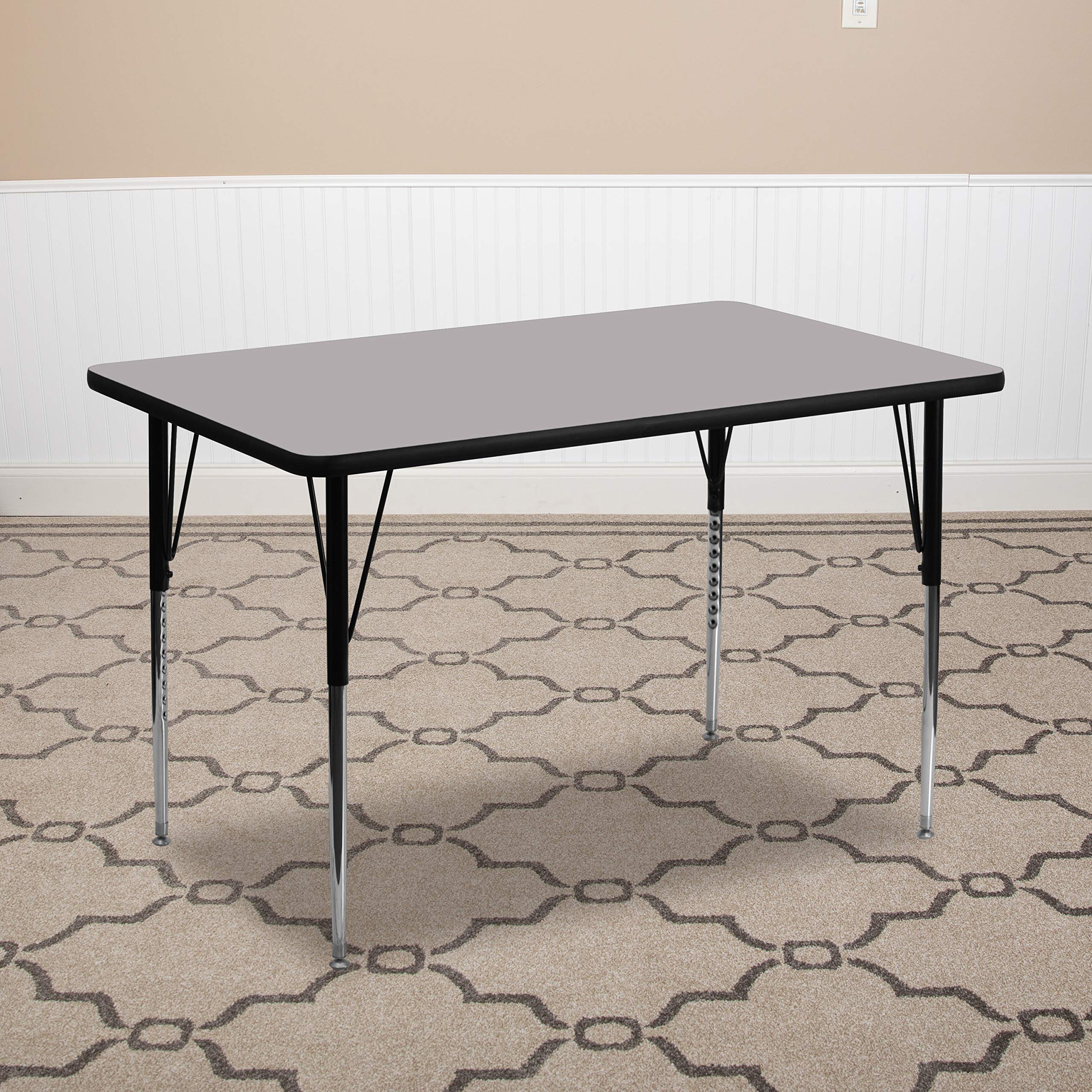 EMMA + OLIVER 24x48 Inch Adjustable Height Activity Table - Grey Thermal Laminate Surface for Kids, Classrooms & Home Learning Spaces