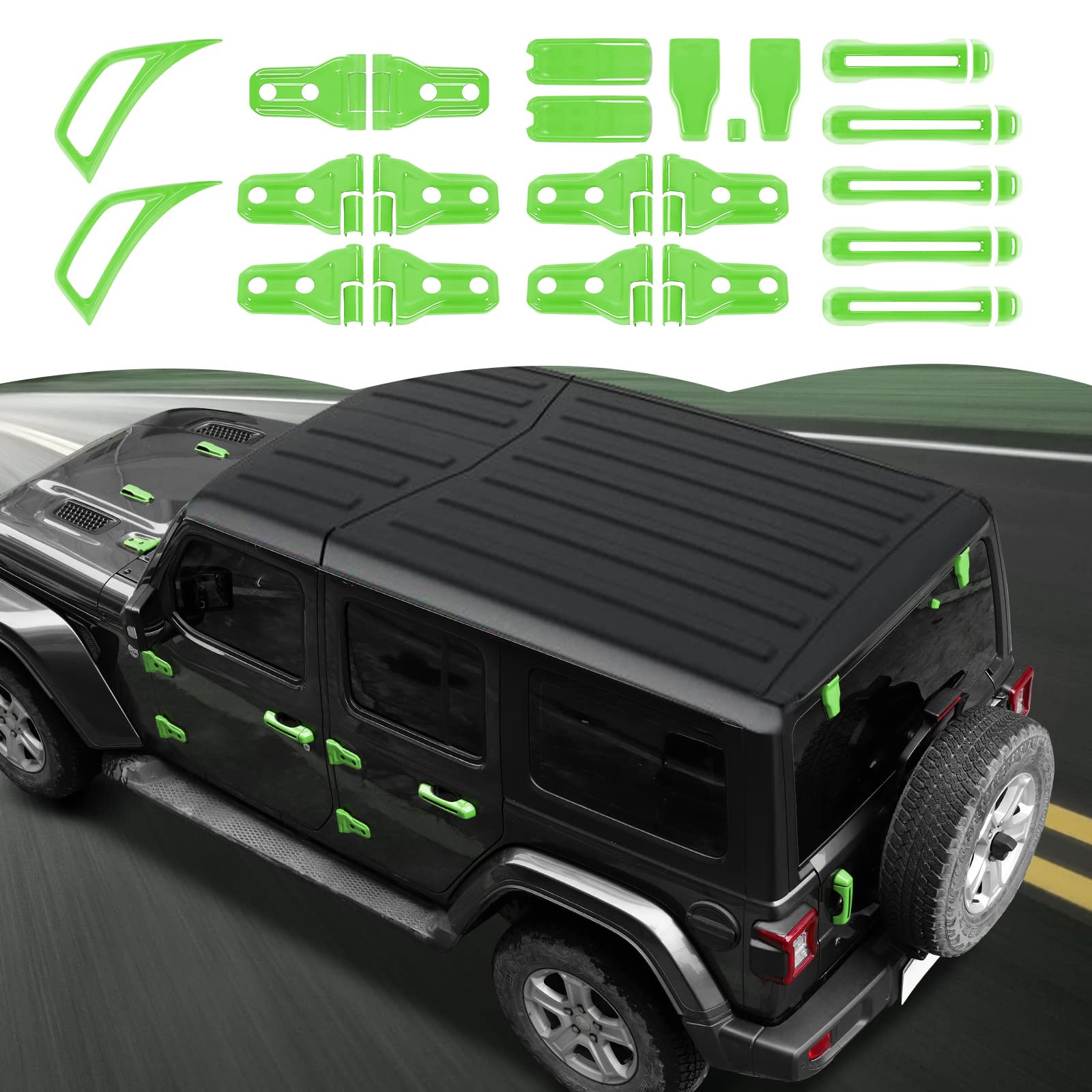 CheroCar 22PCS Exterior Accessories Kit for 2018-2022 Jeep Wrangler JL & JLU - Hood Cover, Door Hinge Covers, AC Vents, Handle Covers (Light Green) | Off-Road Protection & Style Upgrade
