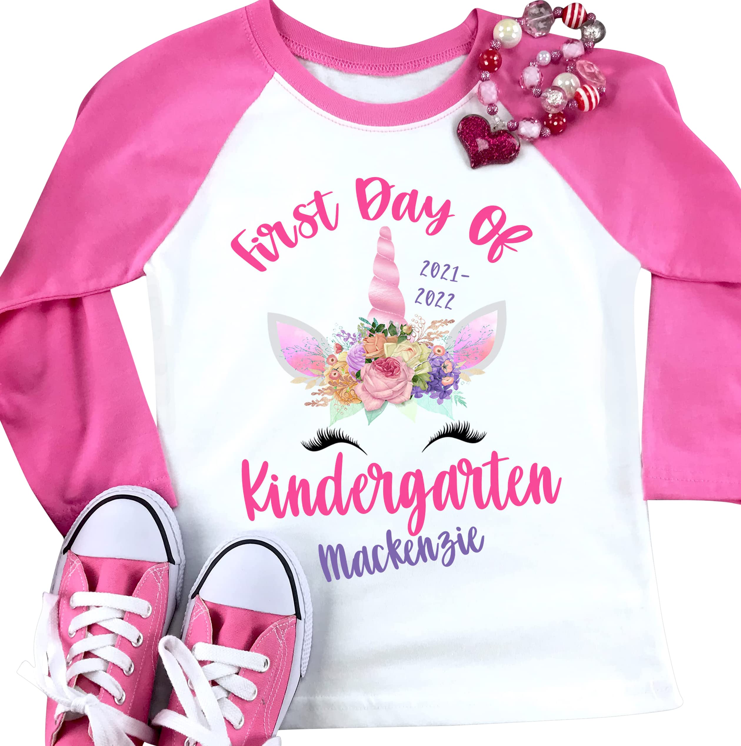 Personalized First Day of Kindergarten Shirt for Girls - Cute Unicorn Back to School T-Shirt - Custom Kindergarten Gift - Perfect for School Photos, Class Parties & First Day Memories