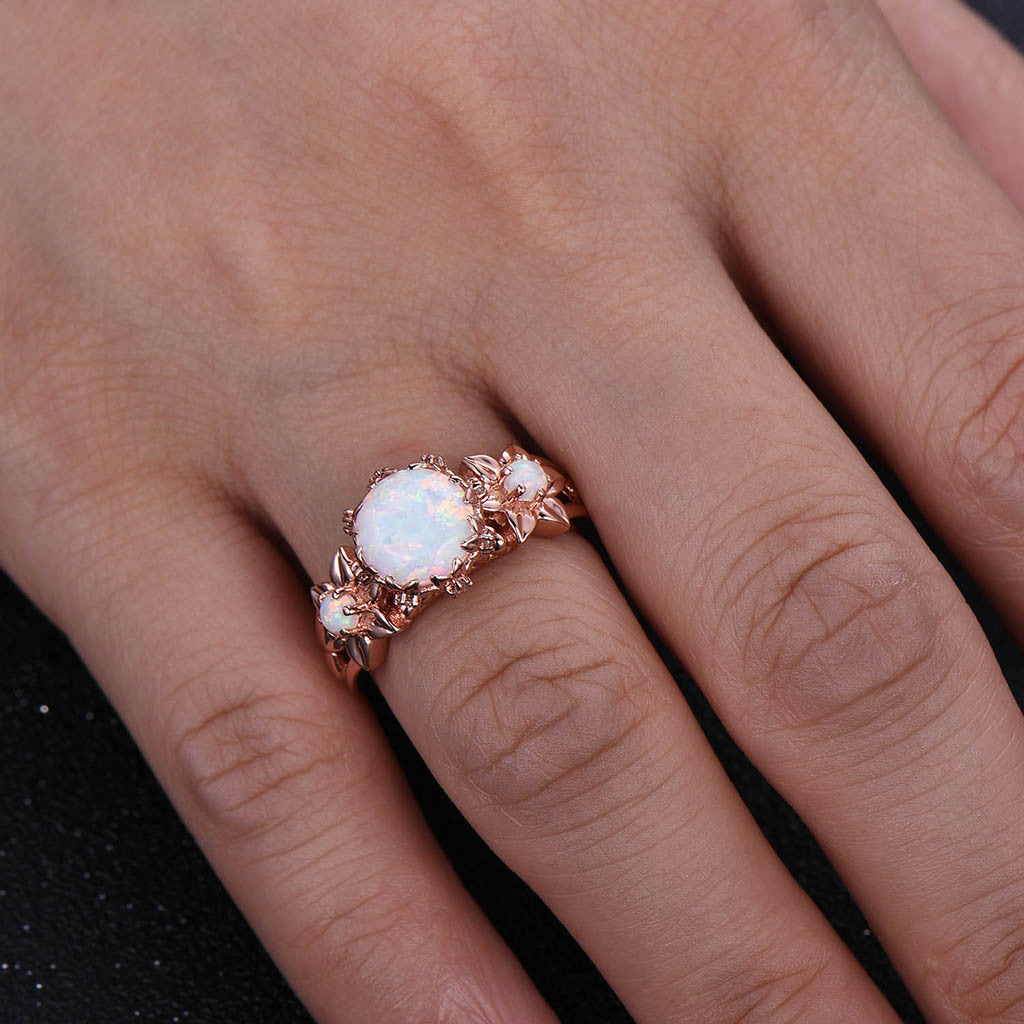 Exquisite Australian Opal Engagement Ring - Three Stone Floral Design for Brides | Perfect for Weddings, Anniversaries & Romantic Proposals