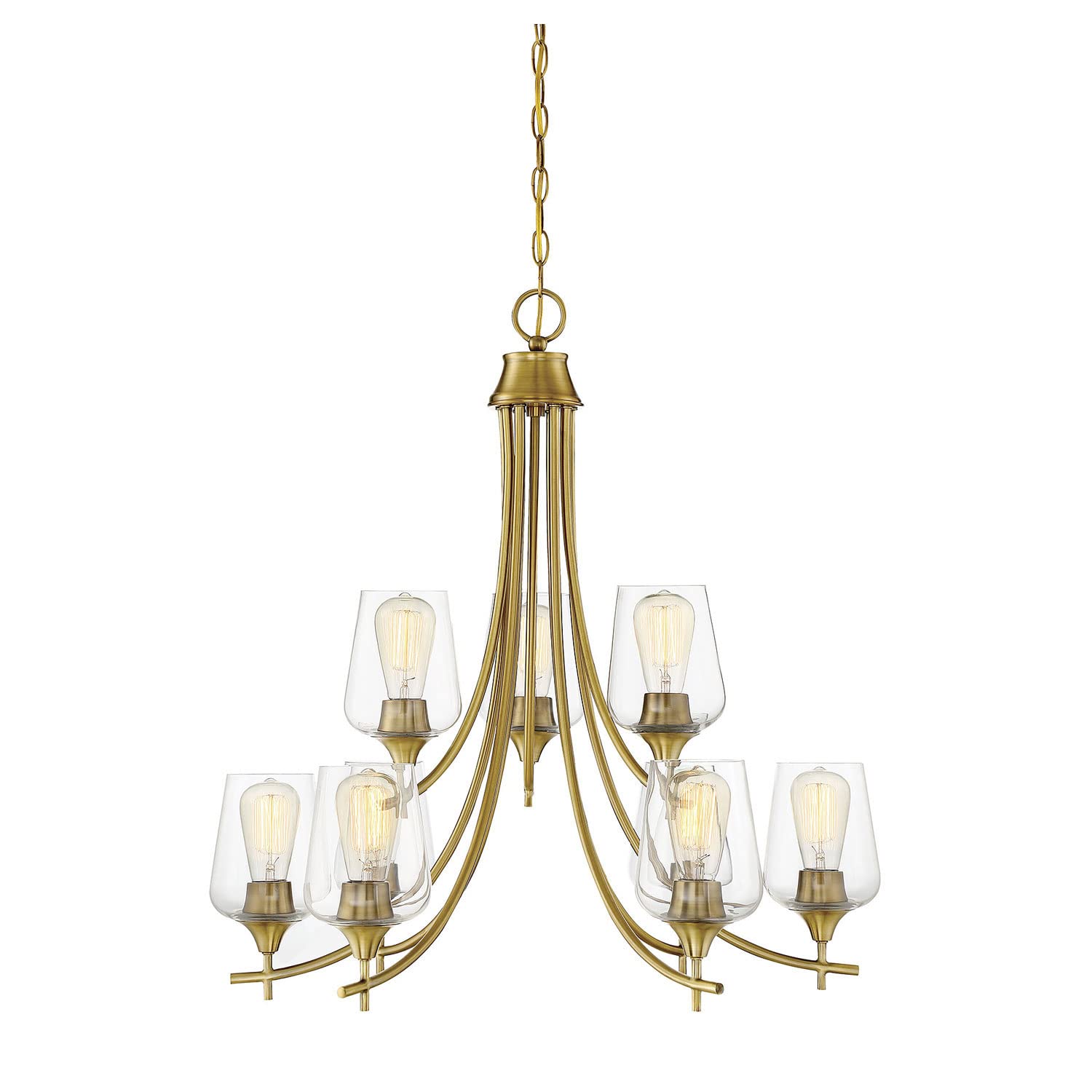 251 First Selby Warm Brass Nine-Light Chandelier - Elegant Vintage Ceiling Light Fixture for Dining Room, Living Room & Bedroom Decor