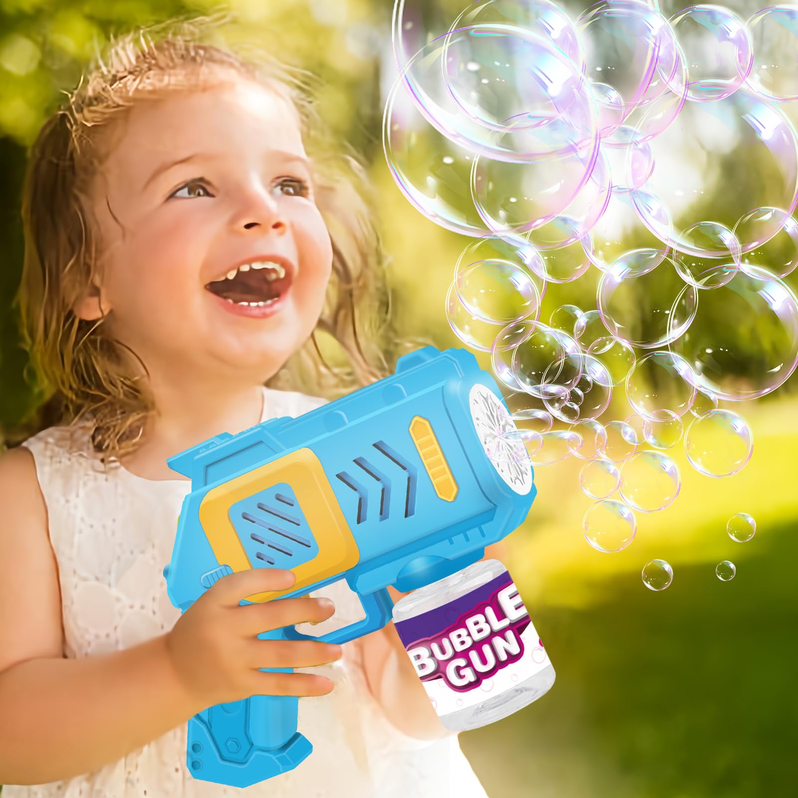 2 Pack Bubble Machine Gun for Kids - Automatic Bubble Blaster with Bubble Solution for Toddlers 1-3 | Summer Outdoor Toys, Birthday Party Favors, Backyard Play, Park Fun & Poolside Entertainment