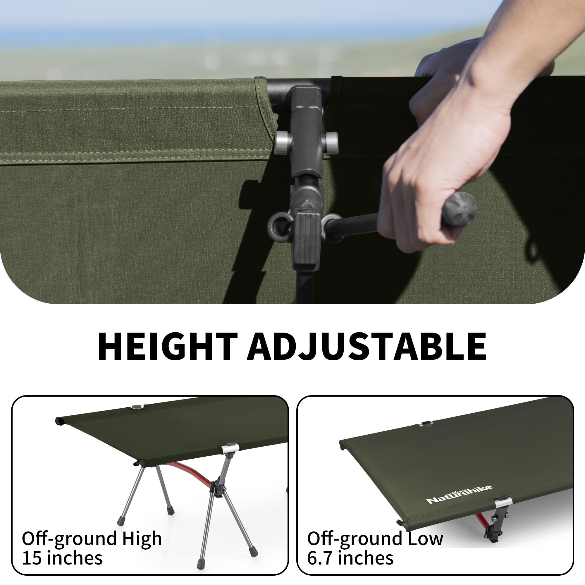 Naturehike ArmyWild Ultralight Folding Camping Cot with Leg Extenders - 330lbs Capacity Portable Backpacking Bed for Outdoor Camping, Hiking, Travel & Home Use - Perfect for Backpackers, Campers & Emergency Preparedness