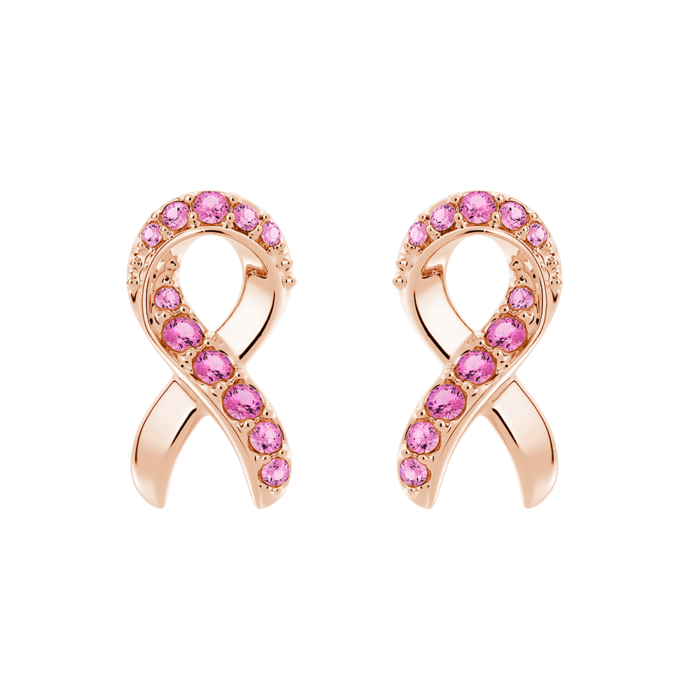 Faith Over Fear Ribbon Earrings in Rose Gold with Pavé Pink Sapphires – Elegant Jewelry for Women, Gift for Her, Perfect for Weddings, Parties & Everyday Wear