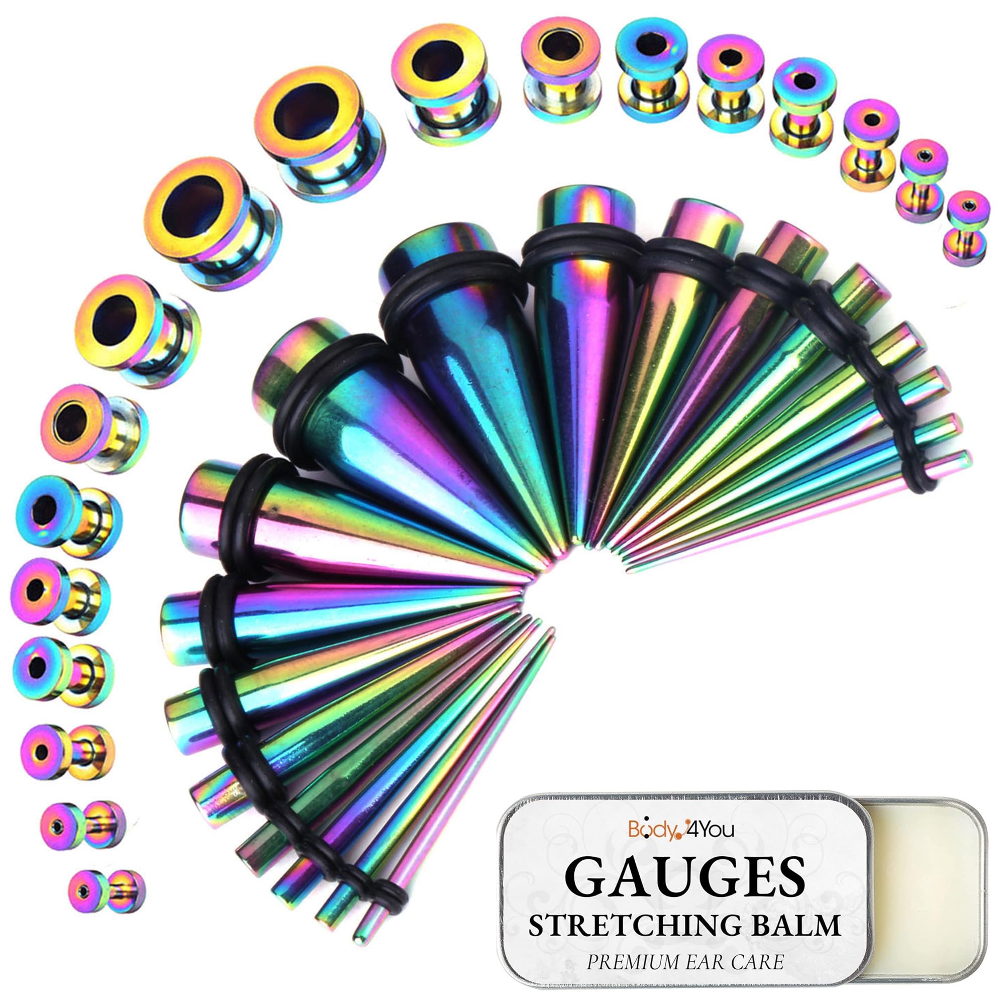 BodyJ4You 37PC Ear Stretching Kit - 14G to 00G Gauges for Beginners with Steel Tapers, Single Flare Plugs & Screw Fit Tunnels - Includes Aftercare Balm & Wax - Perfect for Men & Women Ear Piercing Jewelry - Ideal for Daily Wear, Parties & Body Modification Enthusiasts