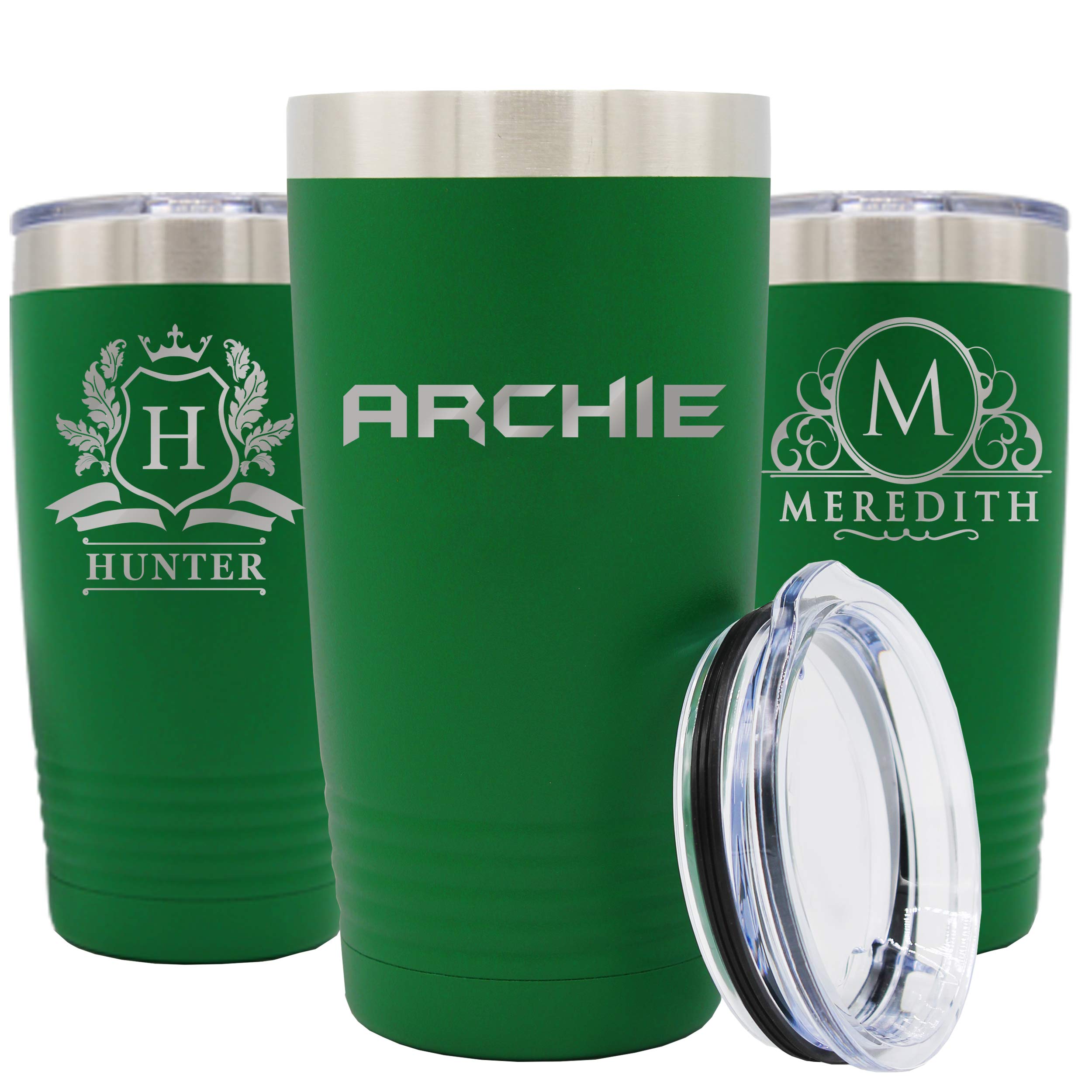 Personalized 20 oz Green Stainless Steel Travel Tumbler - Custom Engraved Vacuum Insulated Double Wall Mug - Perfect for Coffee, Tea & Cold Drinks On The Go