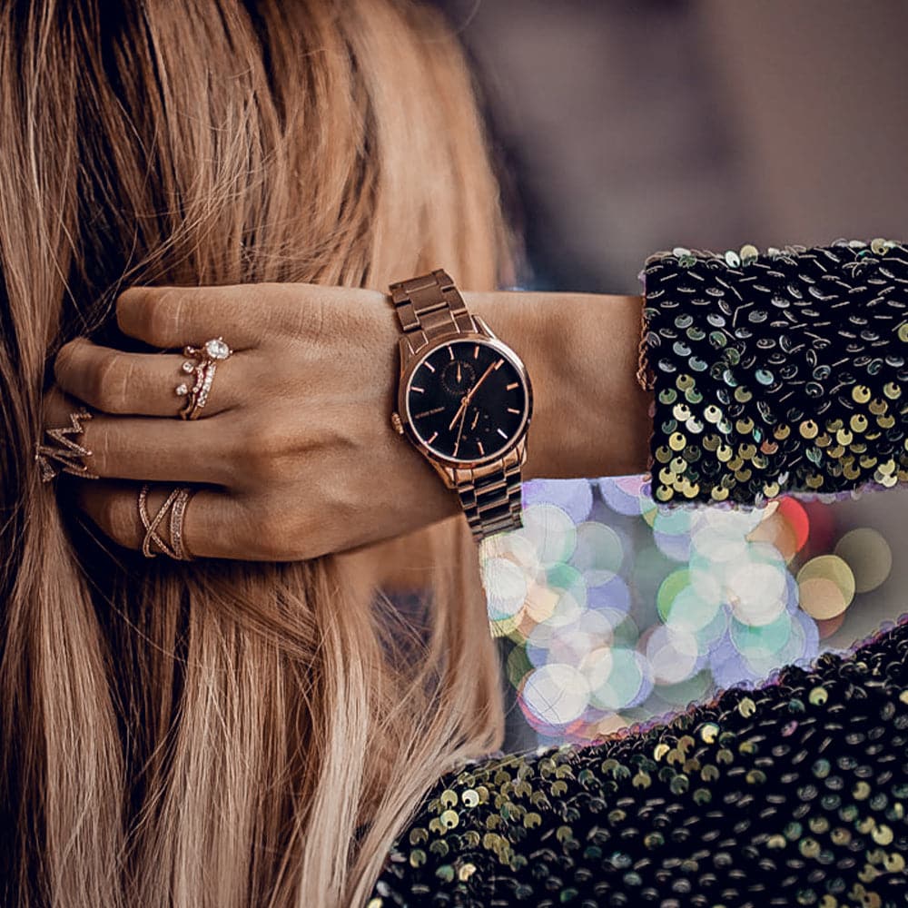 ARIES GOLD ENCHANT LIBERTY Rose Gold Stainless Steel Women's Watch L 5031 RG BK - Elegant Timepiece for Business, Party & Everyday Wear