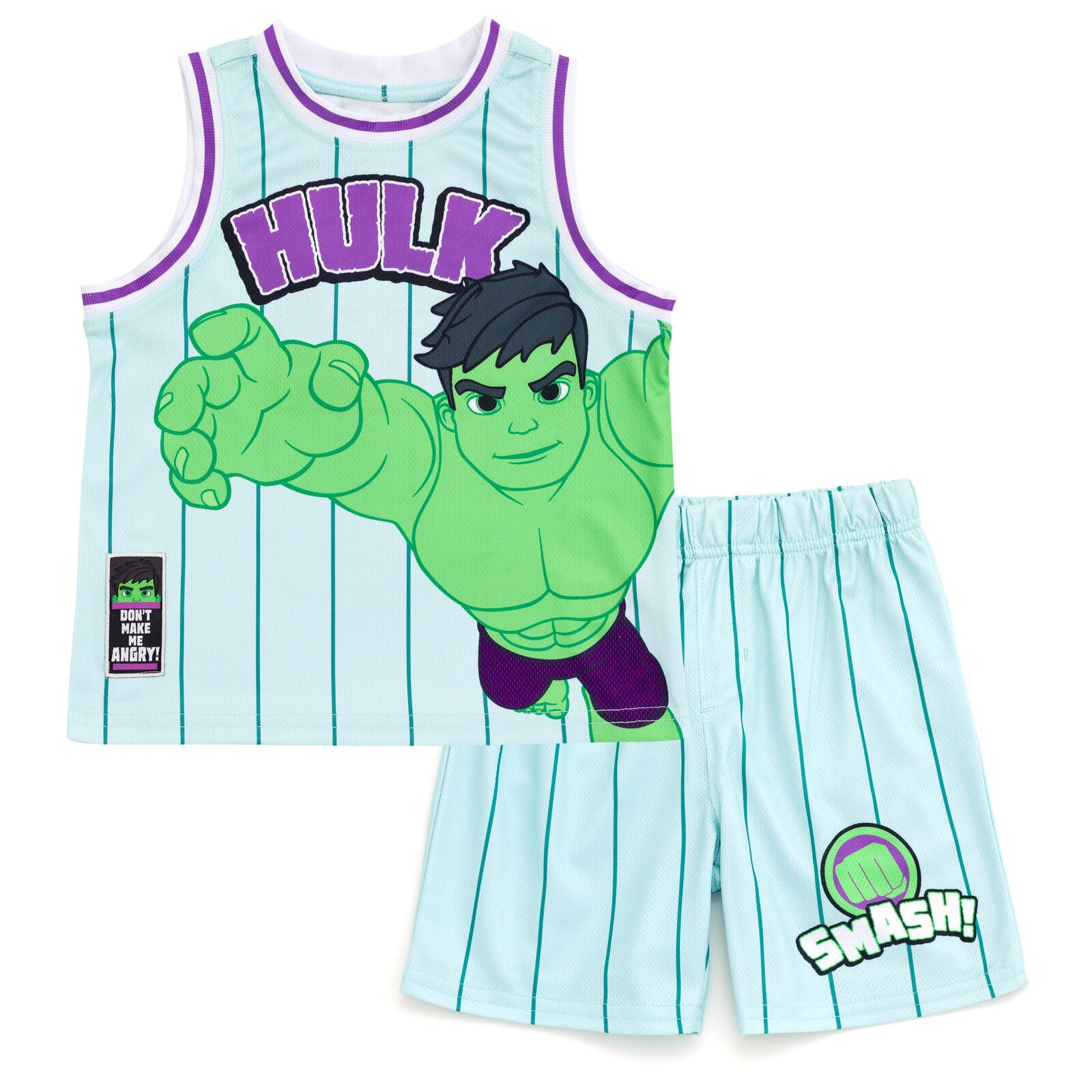 Marvel Spider-Man Miles Morales Hulk Mesh Jersey Tank Top & Basketball Shorts Set for Kids (2T-20) - Superhero Costume, Cosplay & Sports Outfit for Halloween, Birthday Parties & Basketball Games